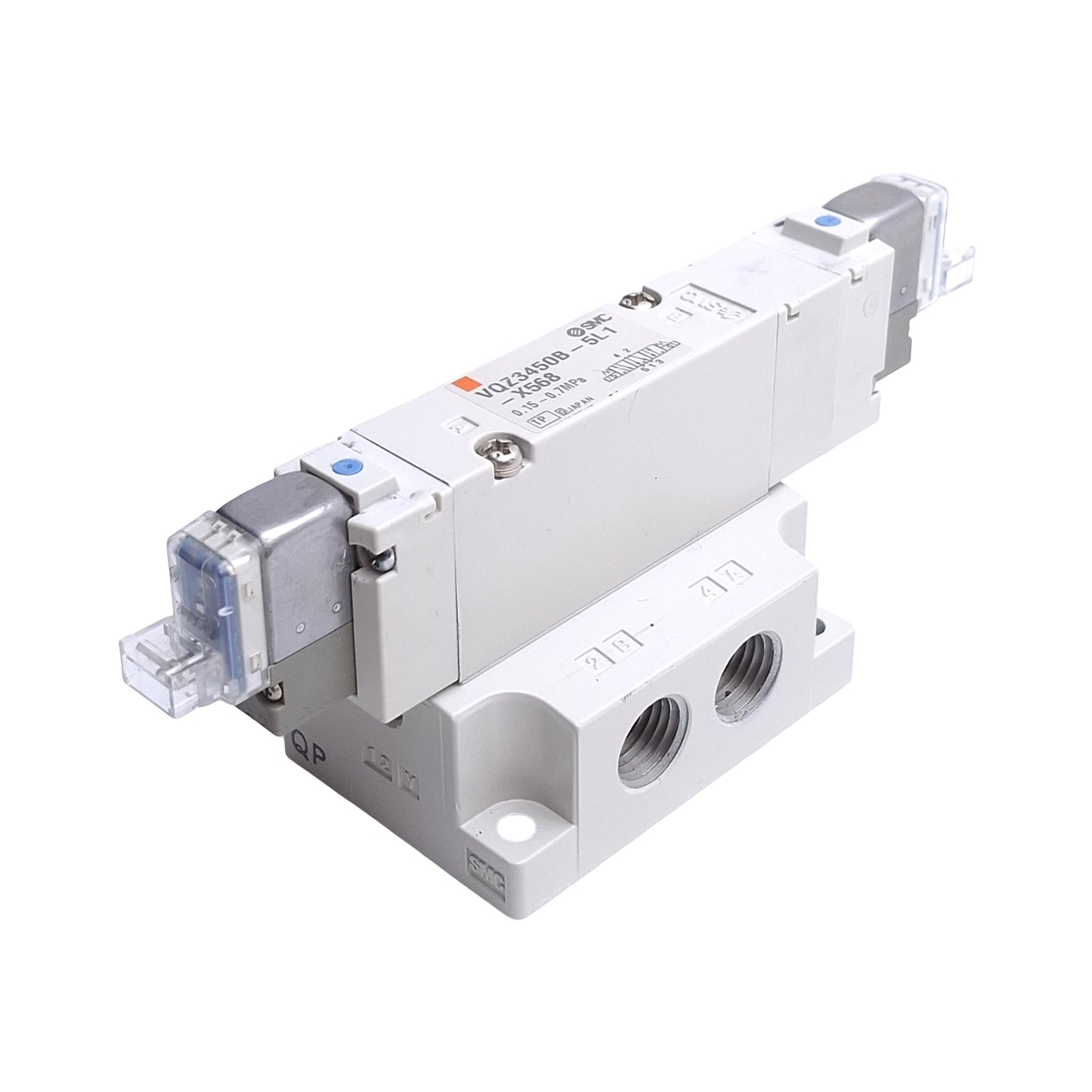 Used SMC VQZ3450B-5L1-X568 Solenoid Valve, 5/3-Way, 0.15-0.7MPa, 24VDC Coil Voltage