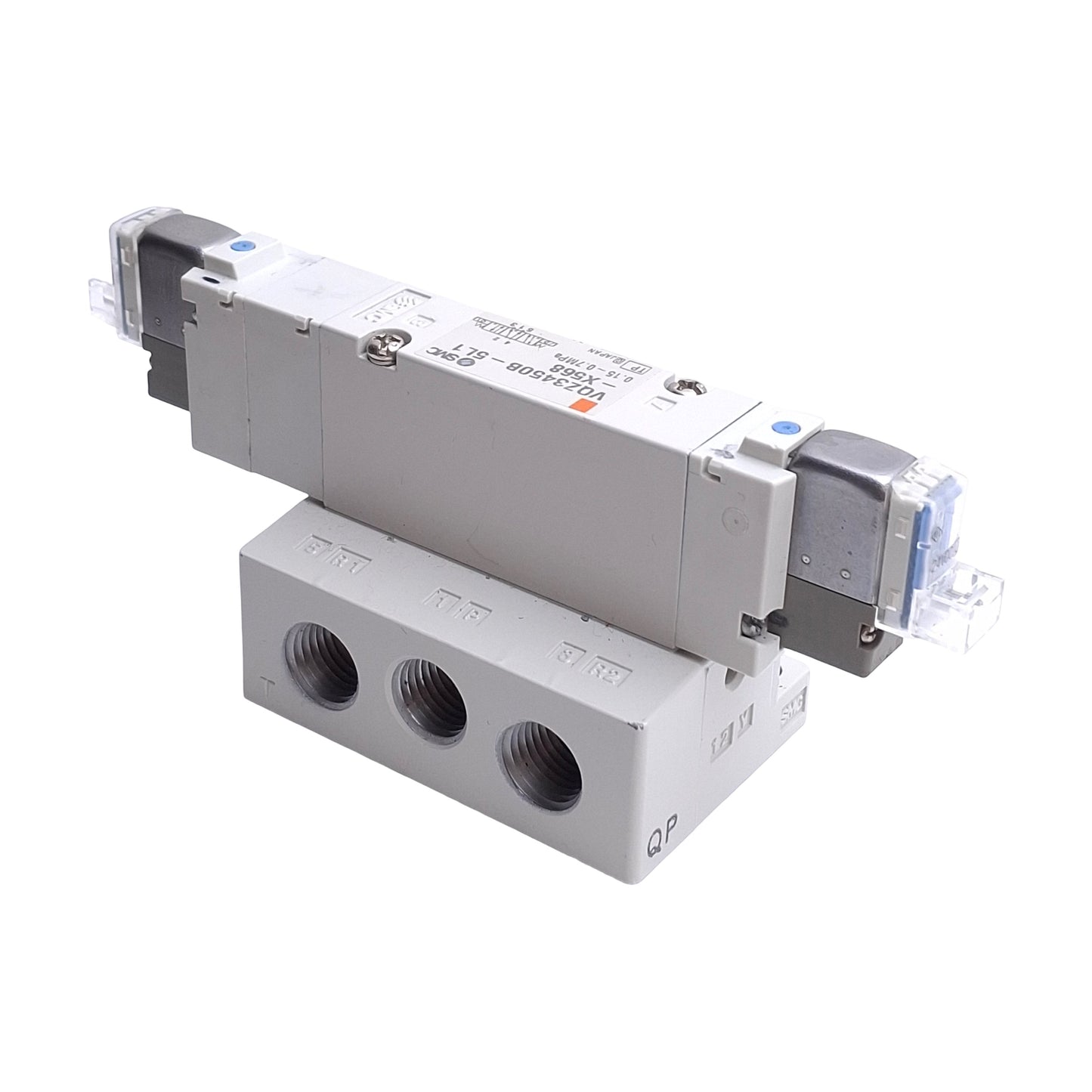 Used SMC VQZ3450B-5L1-X568 Solenoid Valve, 5/3-Way, 0.15-0.7MPa, 24VDC Coil Voltage