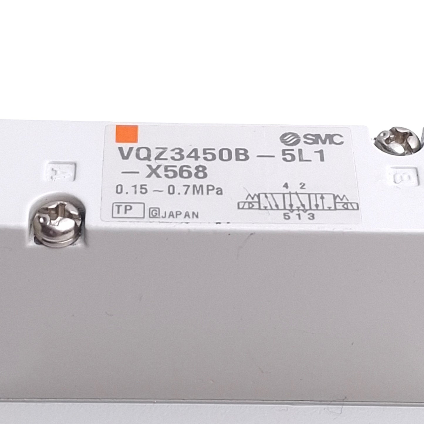 Used SMC VQZ3450B-5L1-X568 Solenoid Valve, 5/3-Way, 0.15-0.7MPa, 24VDC Coil Voltage