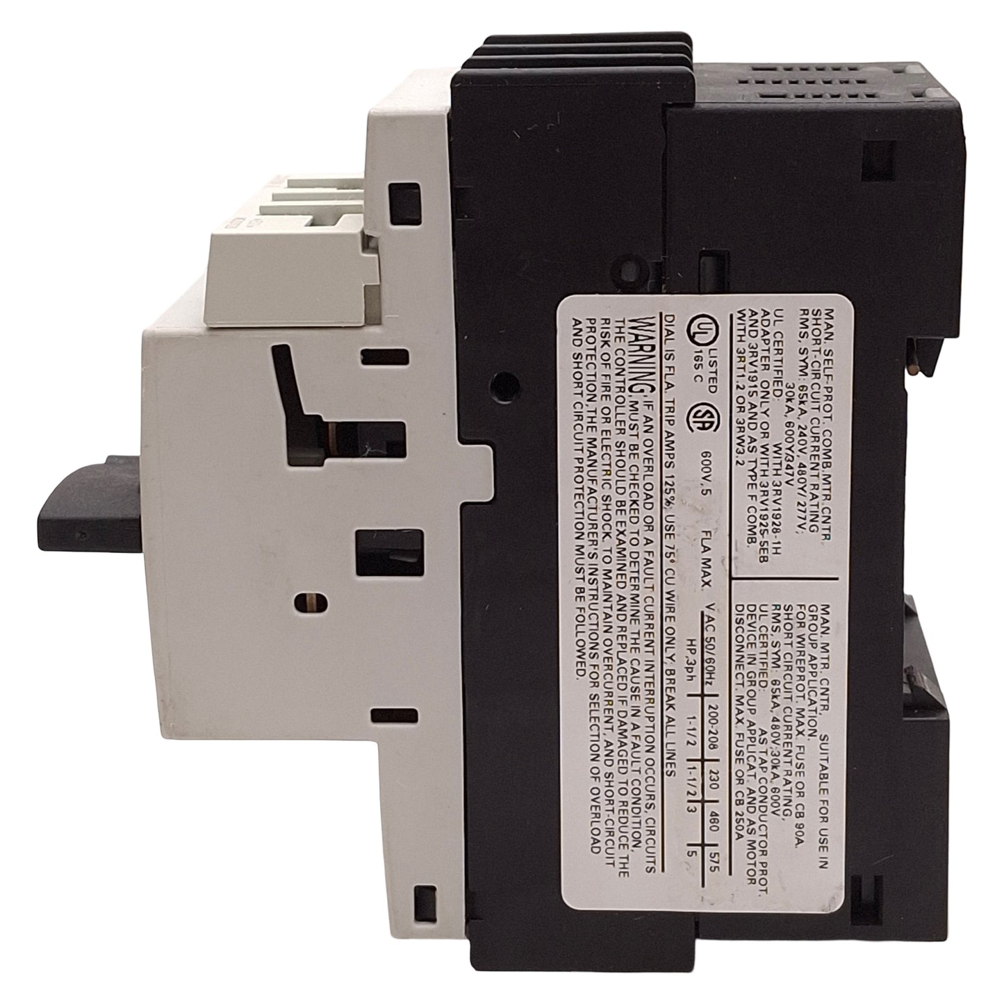 Used Siemens 3RV1021-1FA10 Motor Circuit Breaker w/ Aux Switch 3.5-5A 5HP @ 3Ø 600VAC