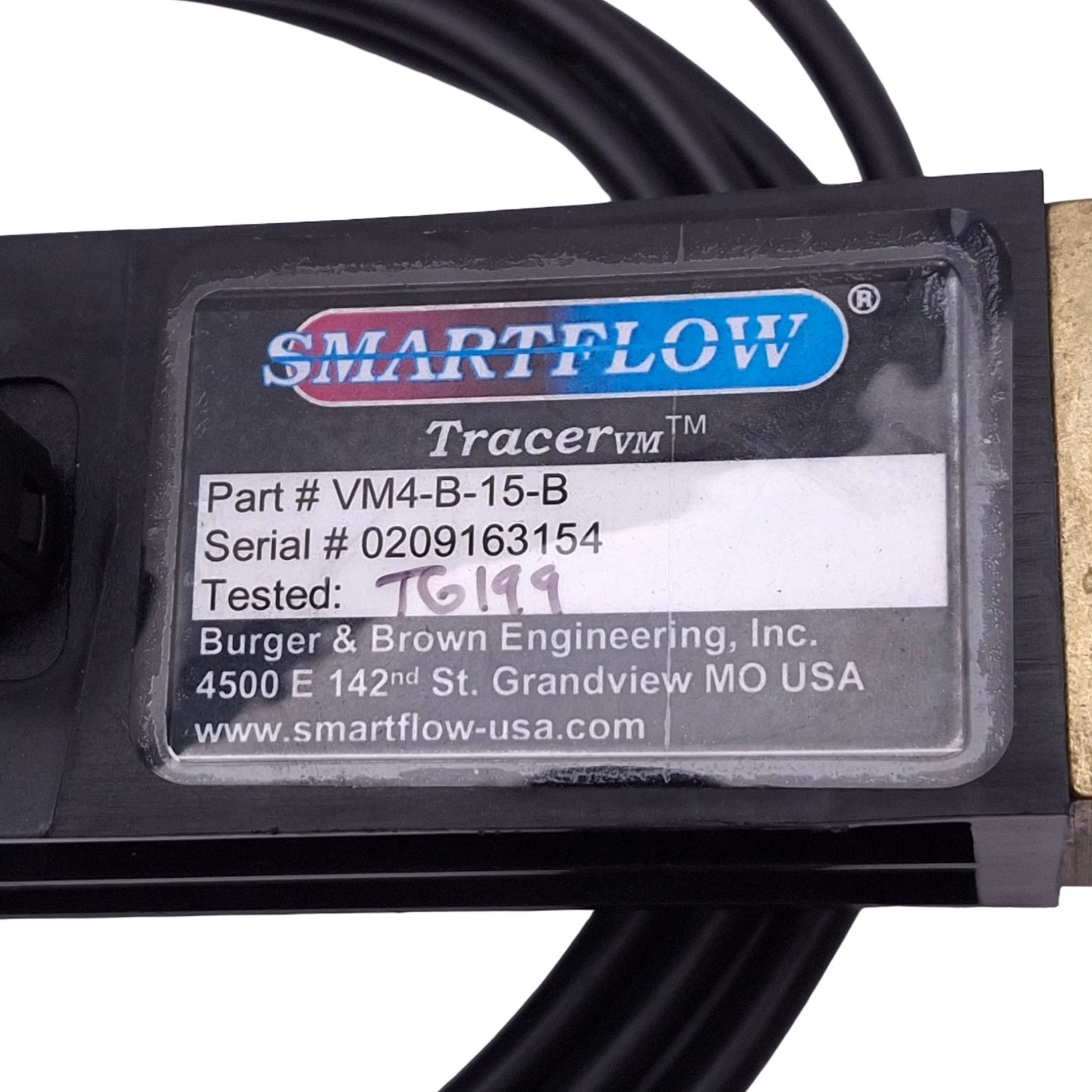Used SmartFlow VM4-B-15-B TracerVM Flowmeter, 1/2in NPT, 15L/m Max, 0.5-3.5VDC Out