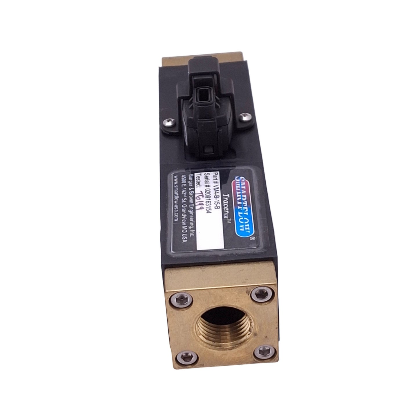 Used SmartFlow VM4-B-15-B TracerVM Flowmeter, 1/2in NPT, 15L/m Max, 0.5-3.5VDC Out