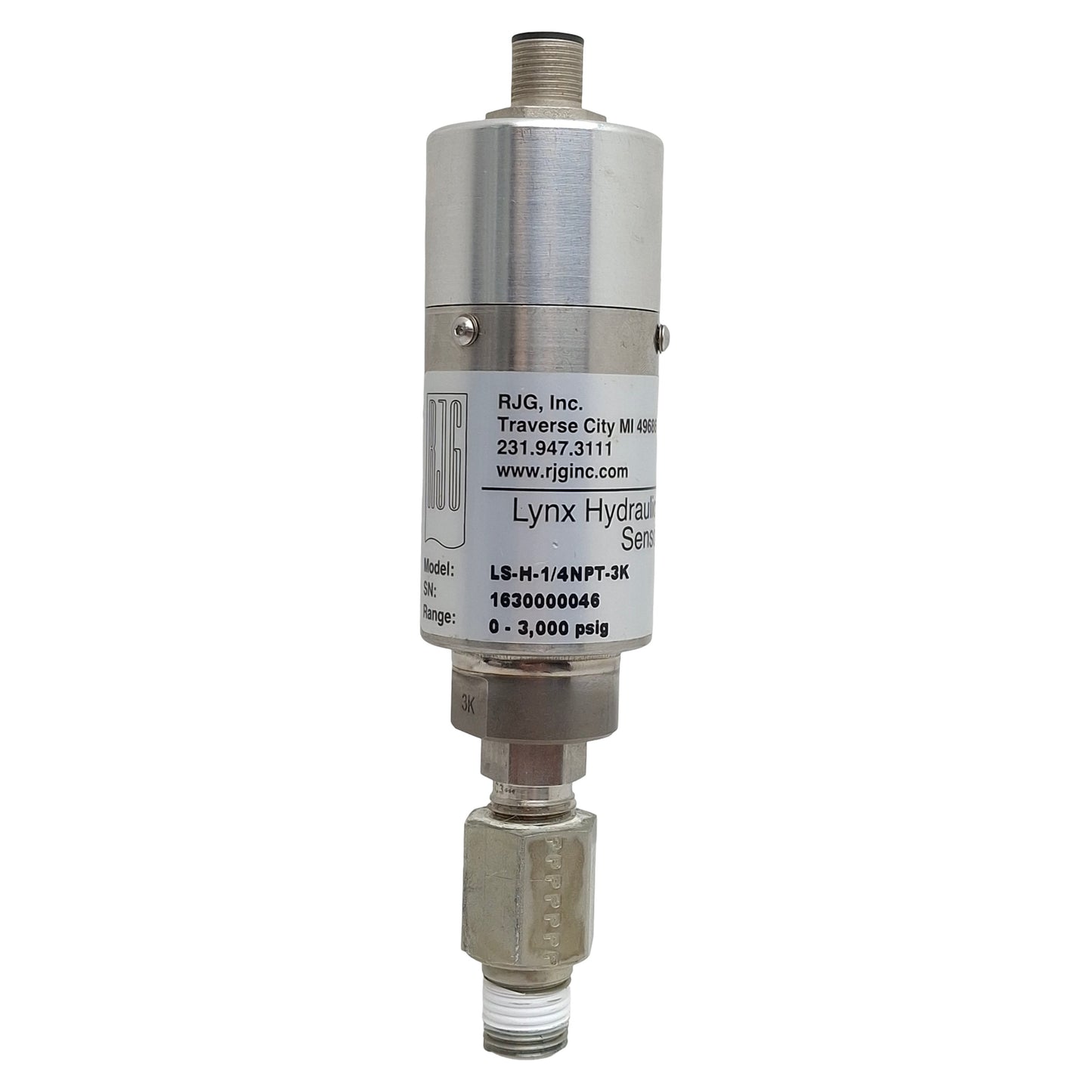 Used RJG LS-H-1/4NPT-3K Lynx Hydraulic Pressure Sensor, 0-3000psig, 1/4in NPT, 4P M12