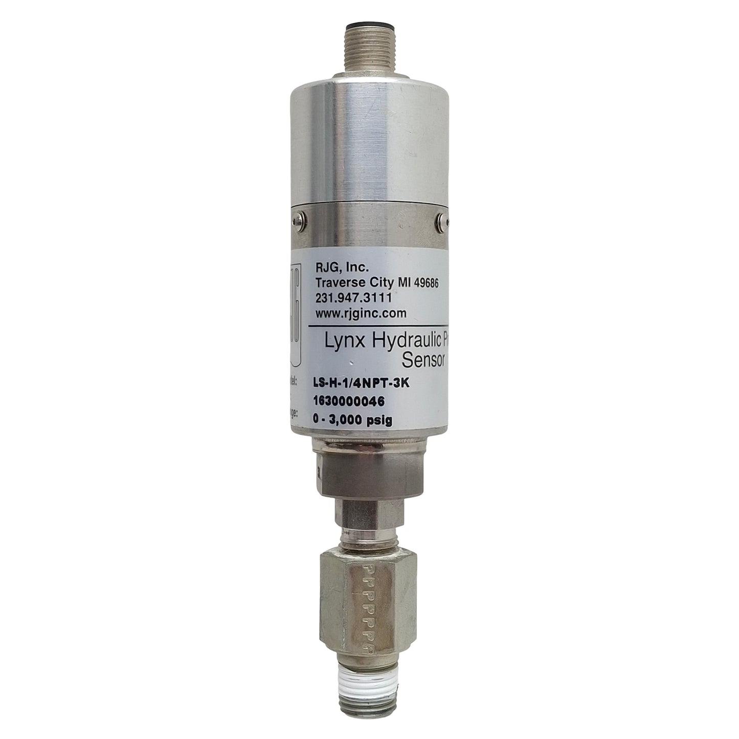 Used RJG LS-H-1/4NPT-3K Lynx Hydraulic Pressure Sensor, 0-3000psig, 1/4in NPT, 4P M12