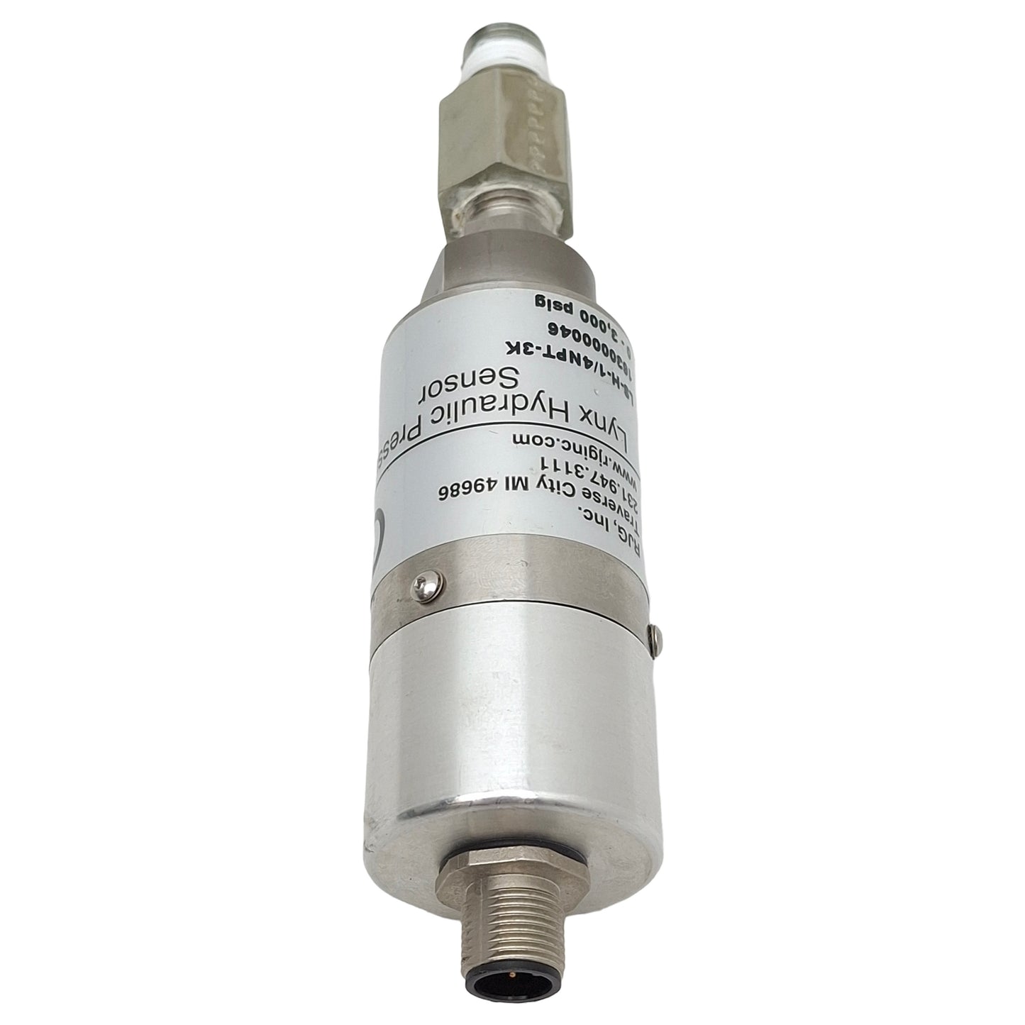 Used RJG LS-H-1/4NPT-3K Lynx Hydraulic Pressure Sensor, 0-3000psig, 1/4in NPT, 4P M12