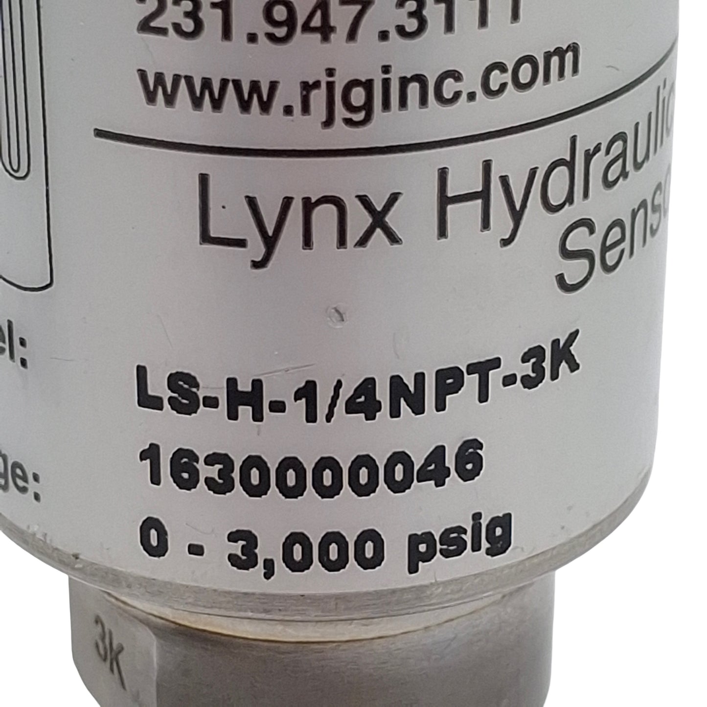 Used RJG LS-H-1/4NPT-3K Lynx Hydraulic Pressure Sensor, 0-3000psig, 1/4in NPT, 4P M12
