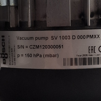 Used Busch SV 1003 D 000 PMXX Vacuum Pump, 150mbar, 3200rpm, 0.12kW, 110-120VAC