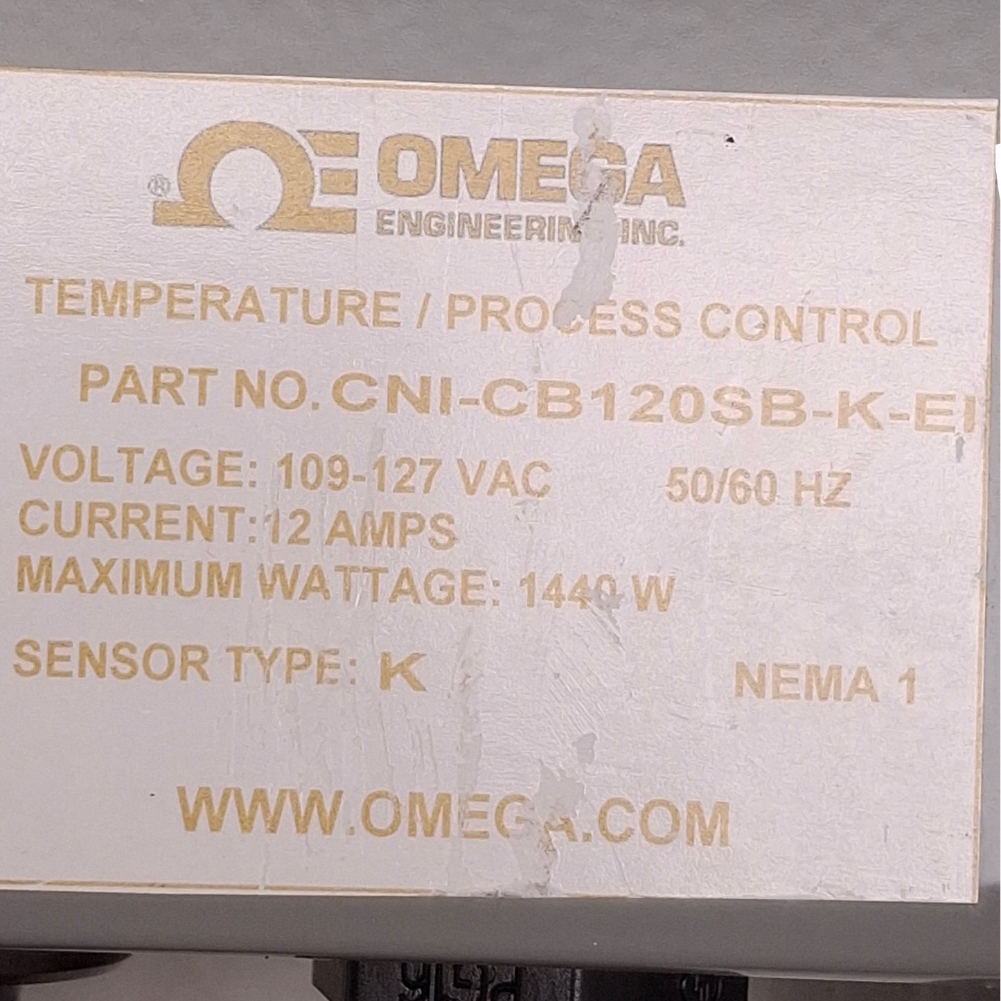 Used Omega CNI-CB120SB-K-EI Temperature/Process Controller Panel 103-127VAC, Type K