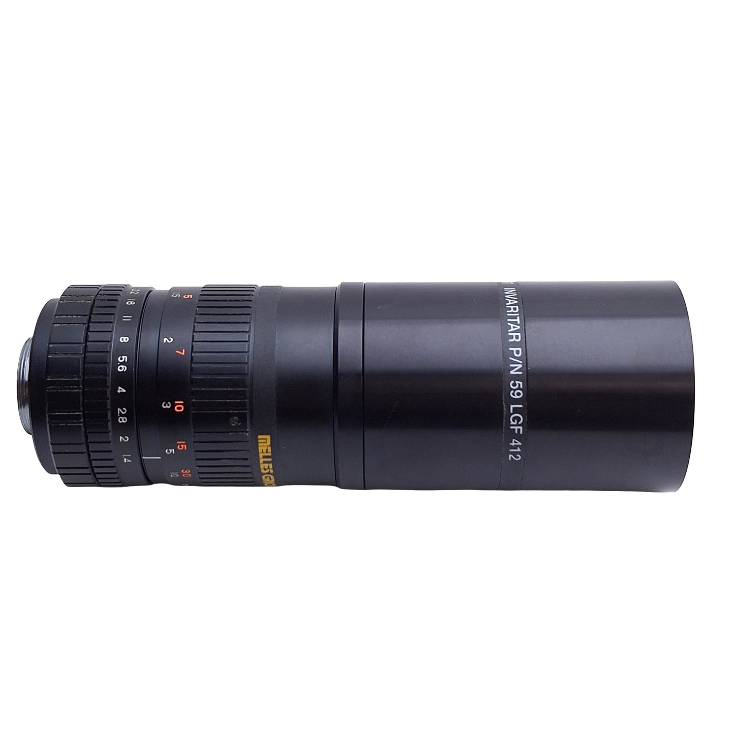 Used Melles Griot 59LGC550 Invaritar Machine Vision Lens 1-10m FL, 59LGF412, *Debris*