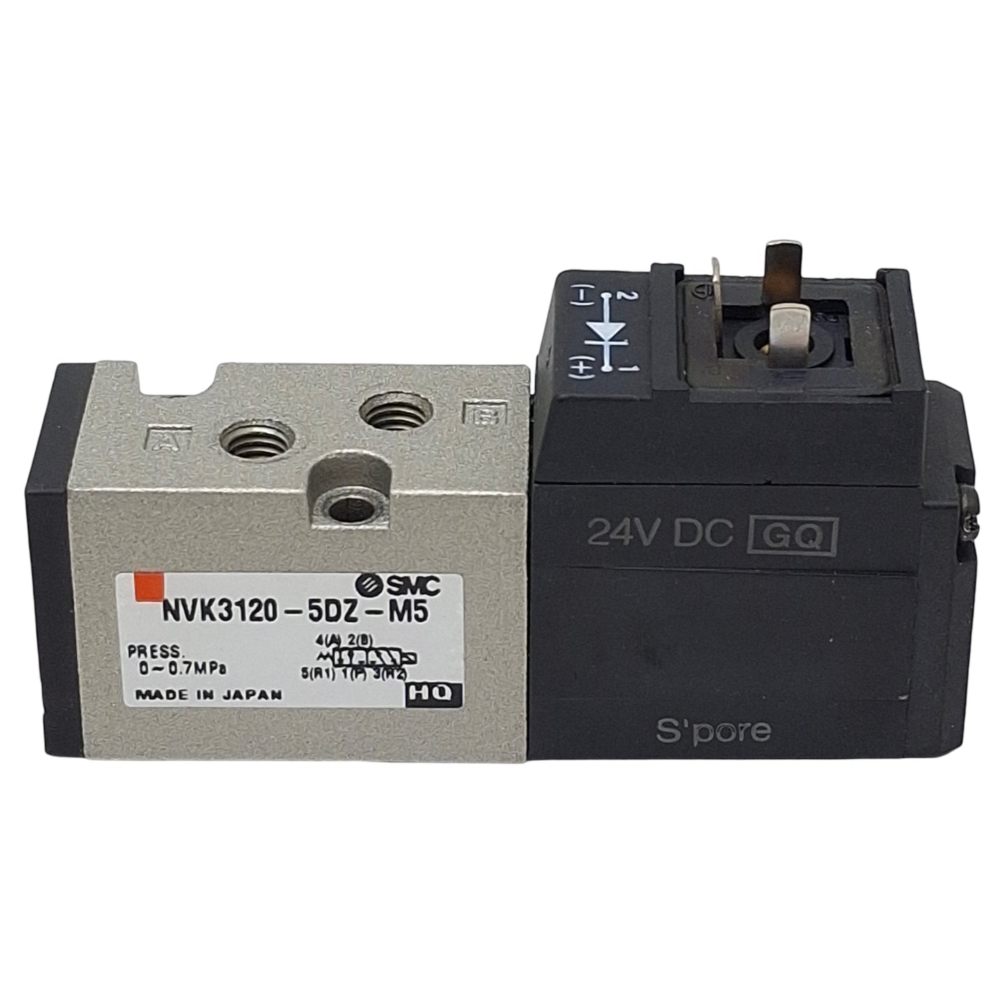 Used SMC NVK3120-5DZ-M5 Solenoid Valve, 4/5-Way, M5 Ports, 0-0.7MPa, 24VDC Coil