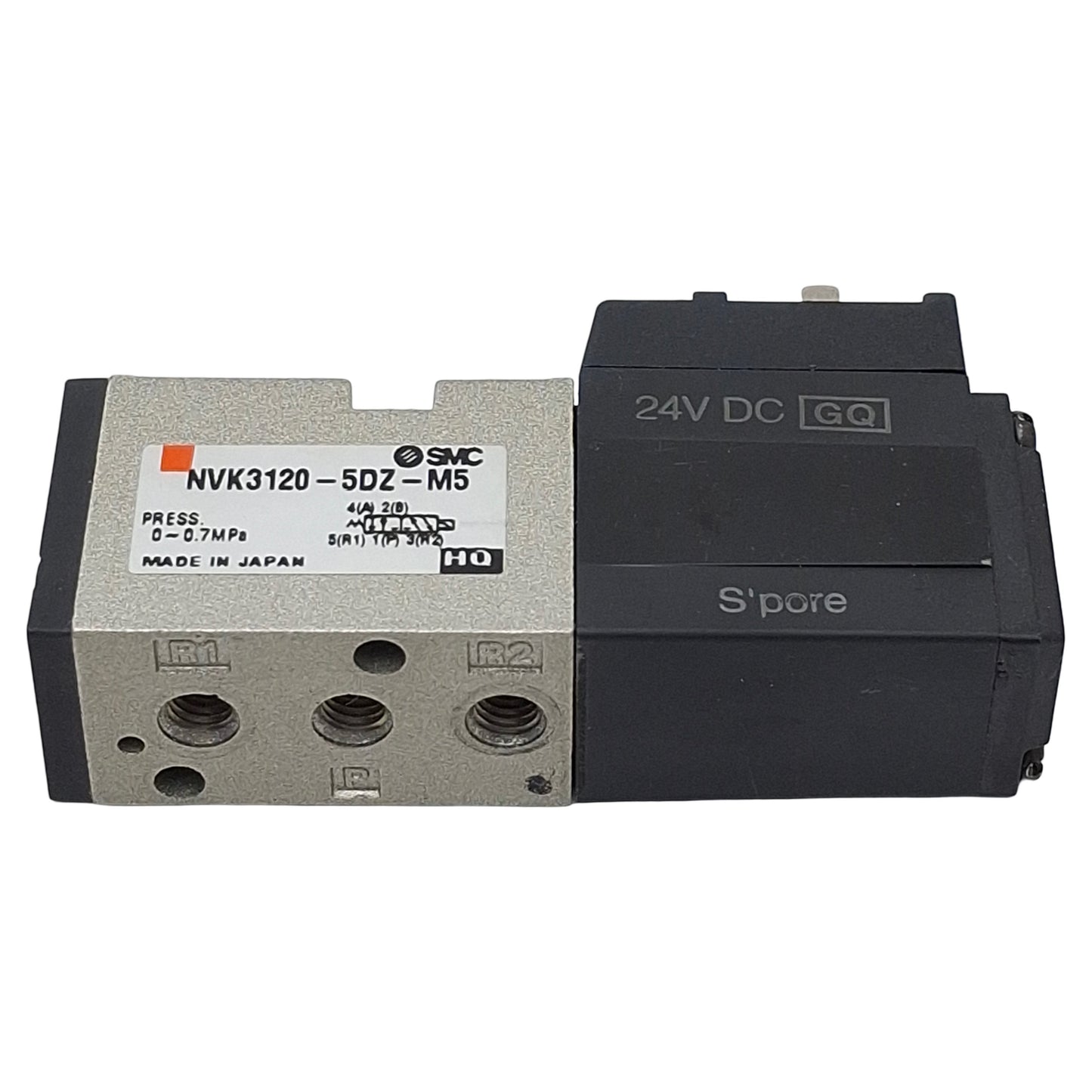 Used SMC NVK3120-5DZ-M5 Solenoid Valve, 4/5-Way, M5 Ports, 0-0.7MPa, 24VDC Coil