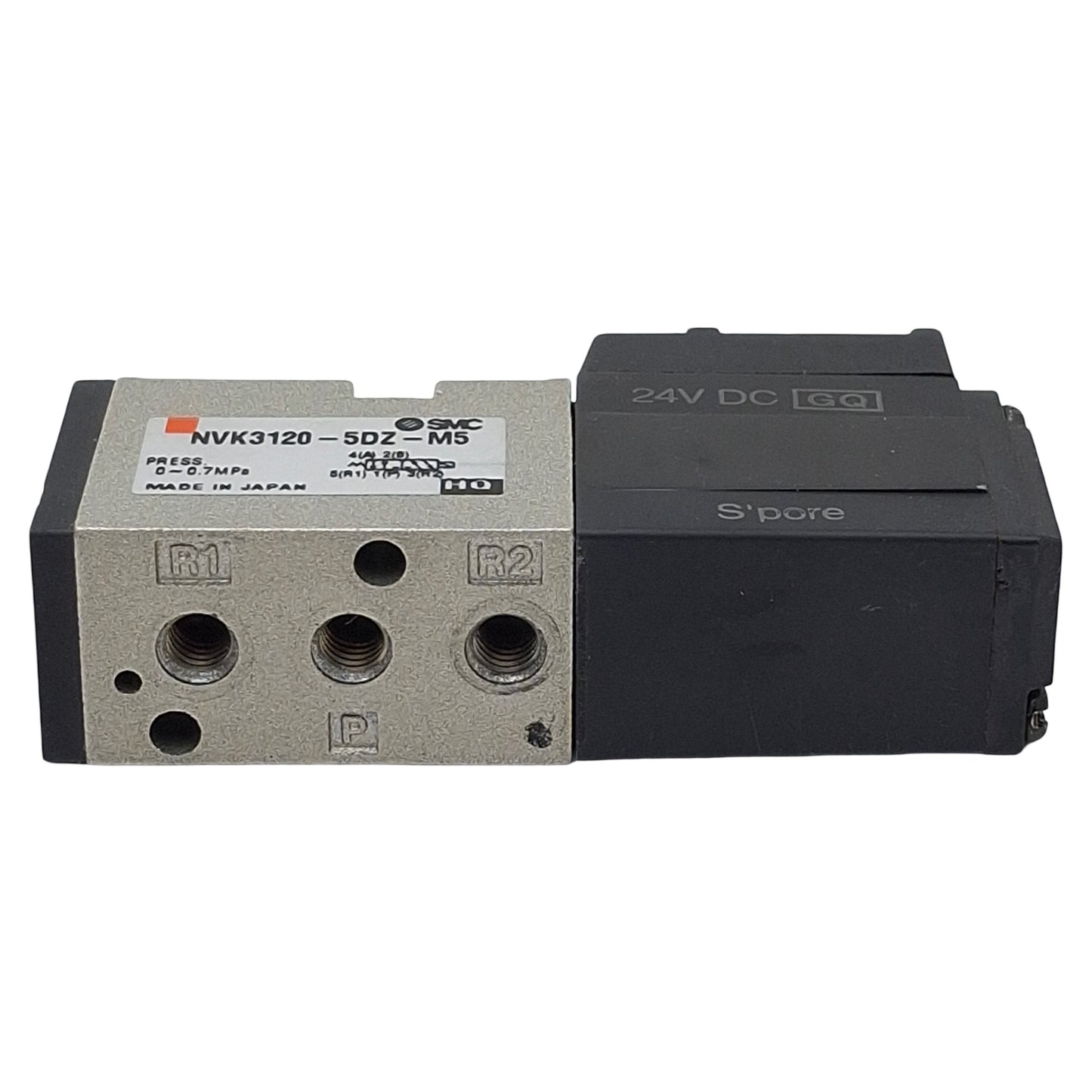 Used SMC NVK3120-5DZ-M5 Solenoid Valve, 4/5-Way, M5 Ports, 0-0.7MPa, 24VDC Coil