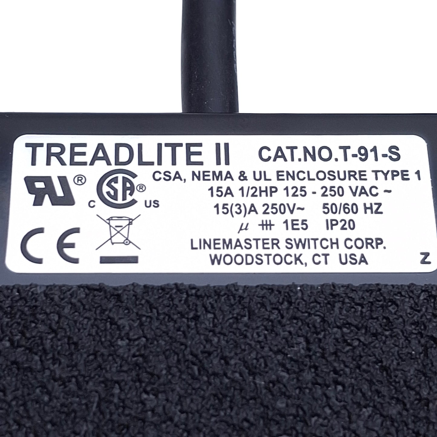 Used Linemaster T-91-S Treadlite II Momentary Foot Switch SPST, 1/2HP 125VAC 10A, 6ft