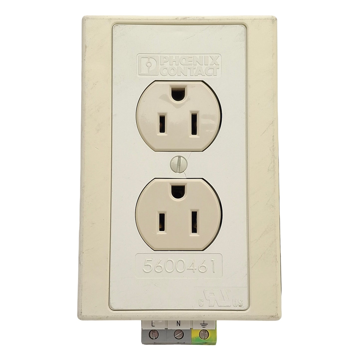 Used Phoenix Contact 5600461 Standard Duplex Receptacle, 6-Pole, 120VAC 15A, DIN Rail