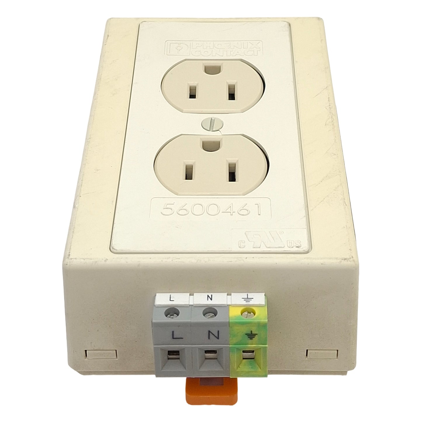 Used Phoenix Contact 5600461 Standard Duplex Receptacle, 6-Pole, 120VAC 15A, DIN Rail