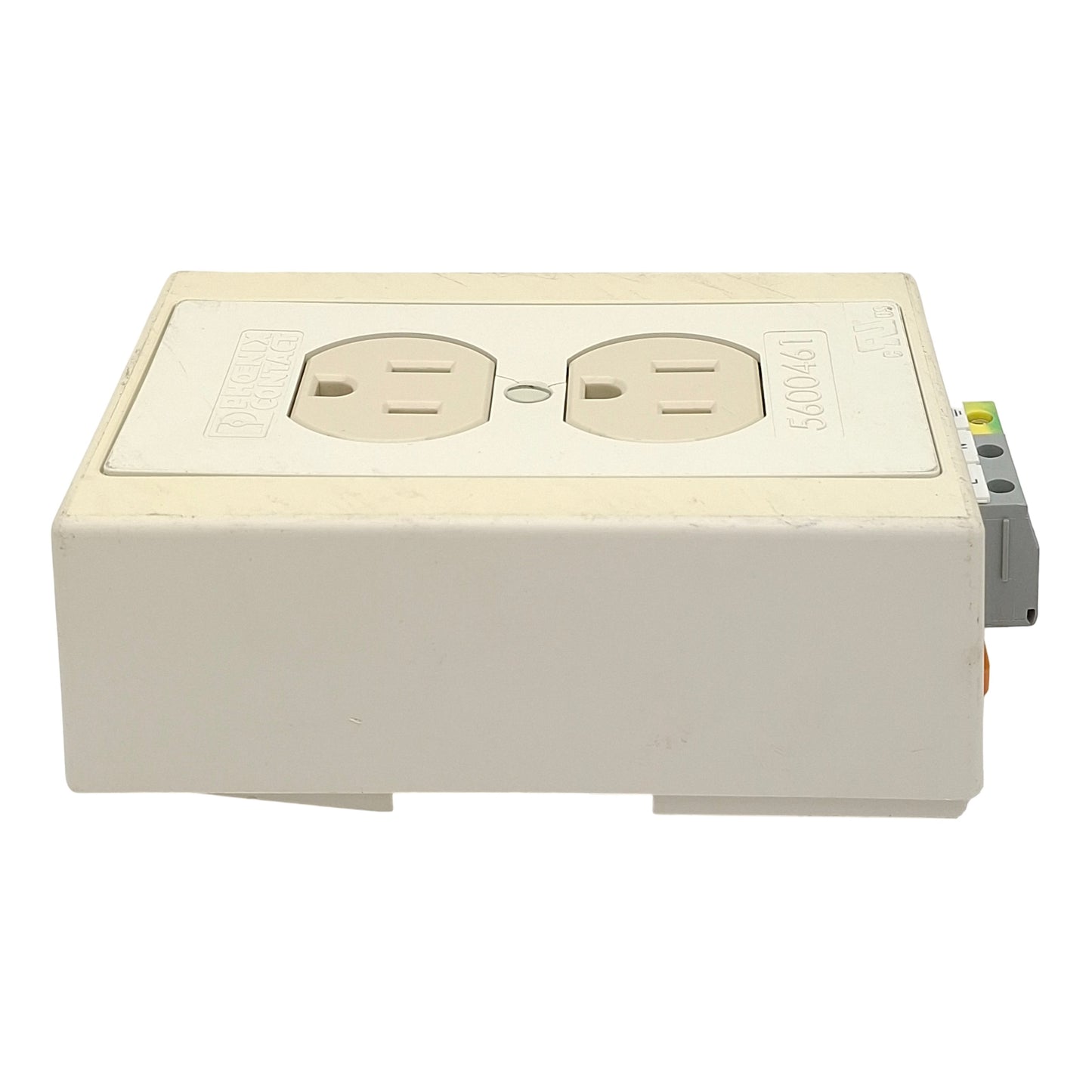 Used Phoenix Contact 5600461 Standard Duplex Receptacle, 6-Pole, 120VAC 15A, DIN Rail