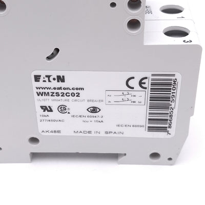 New Eaton WMZS2C02 Miniature Circuit Breaker, 2-Pole 2A, 400VAC Max, DIN Rail