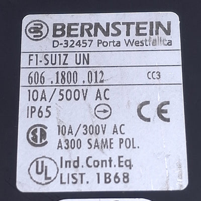 Used Bernstein F1-SU1Z UN Momentary Foot Switch 1NO+1NC, 400VAC 10A, Flying Leads