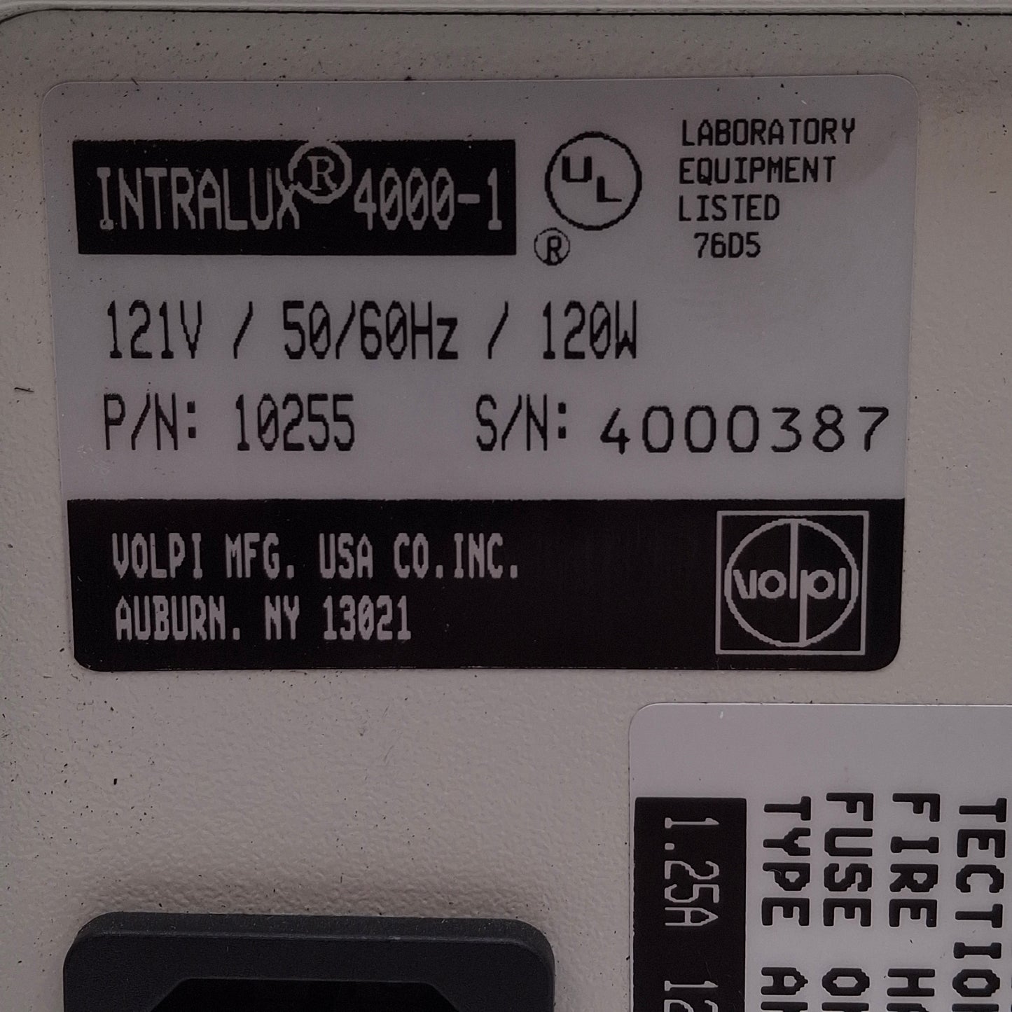 Used Volpi Intralux 4000-1 10255 Fiber Optic Light Source 120W, 121VAC *No Bulb*