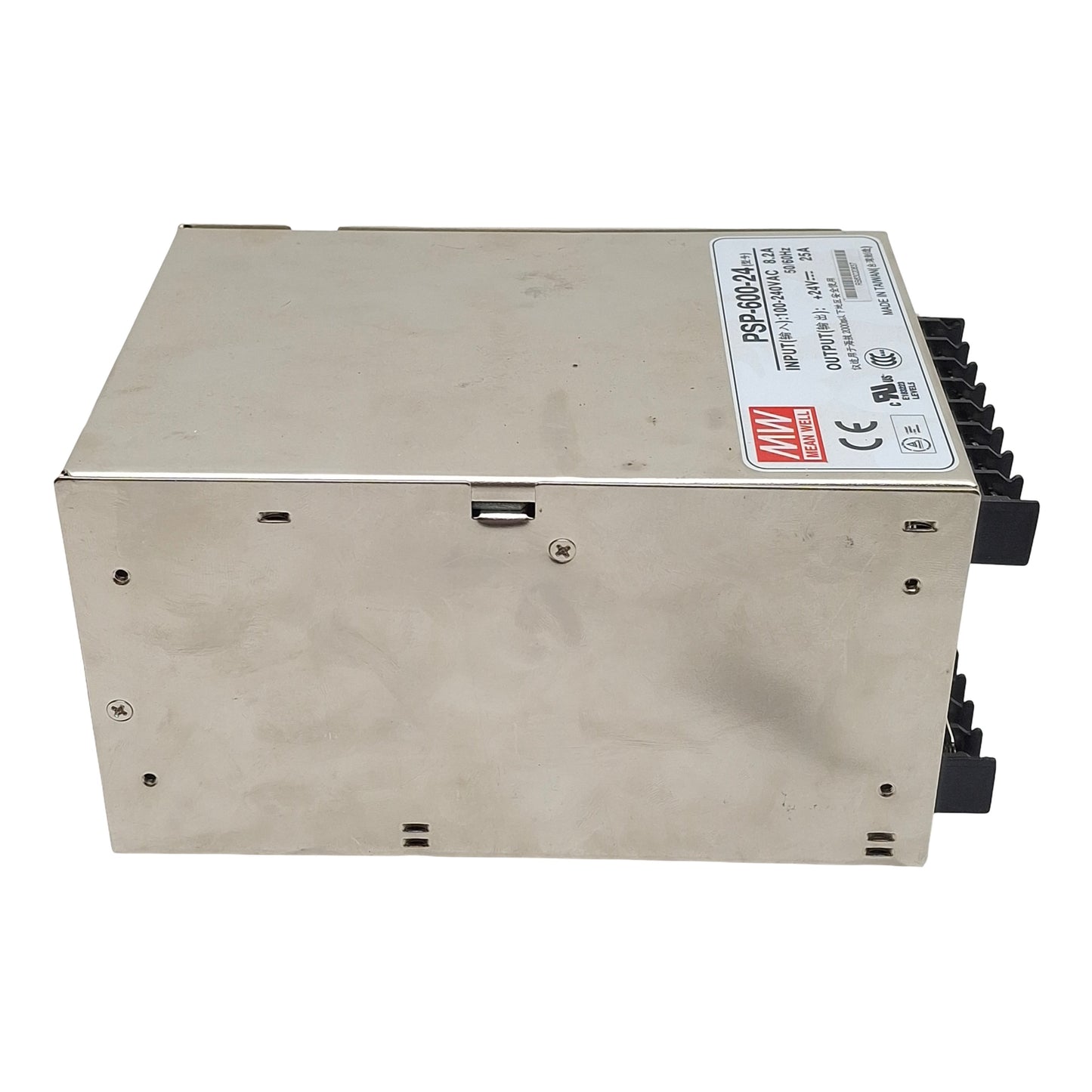 Used Meanwell PSP-600-24 Power Supply, 100-240VAC In, 25A 24VDC Out, 600W Max