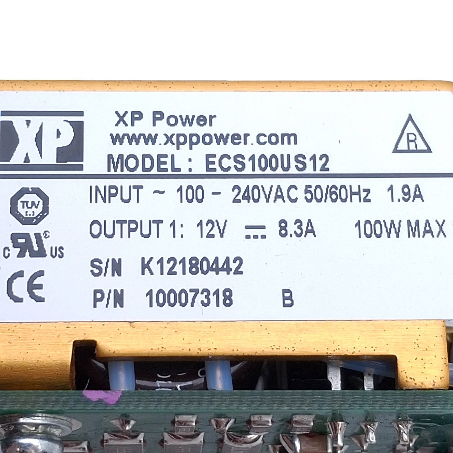 Used XP Power ECS100US12 Power Supply Input: 100-240VAC Output: 12VDC 8.3A 100W Max