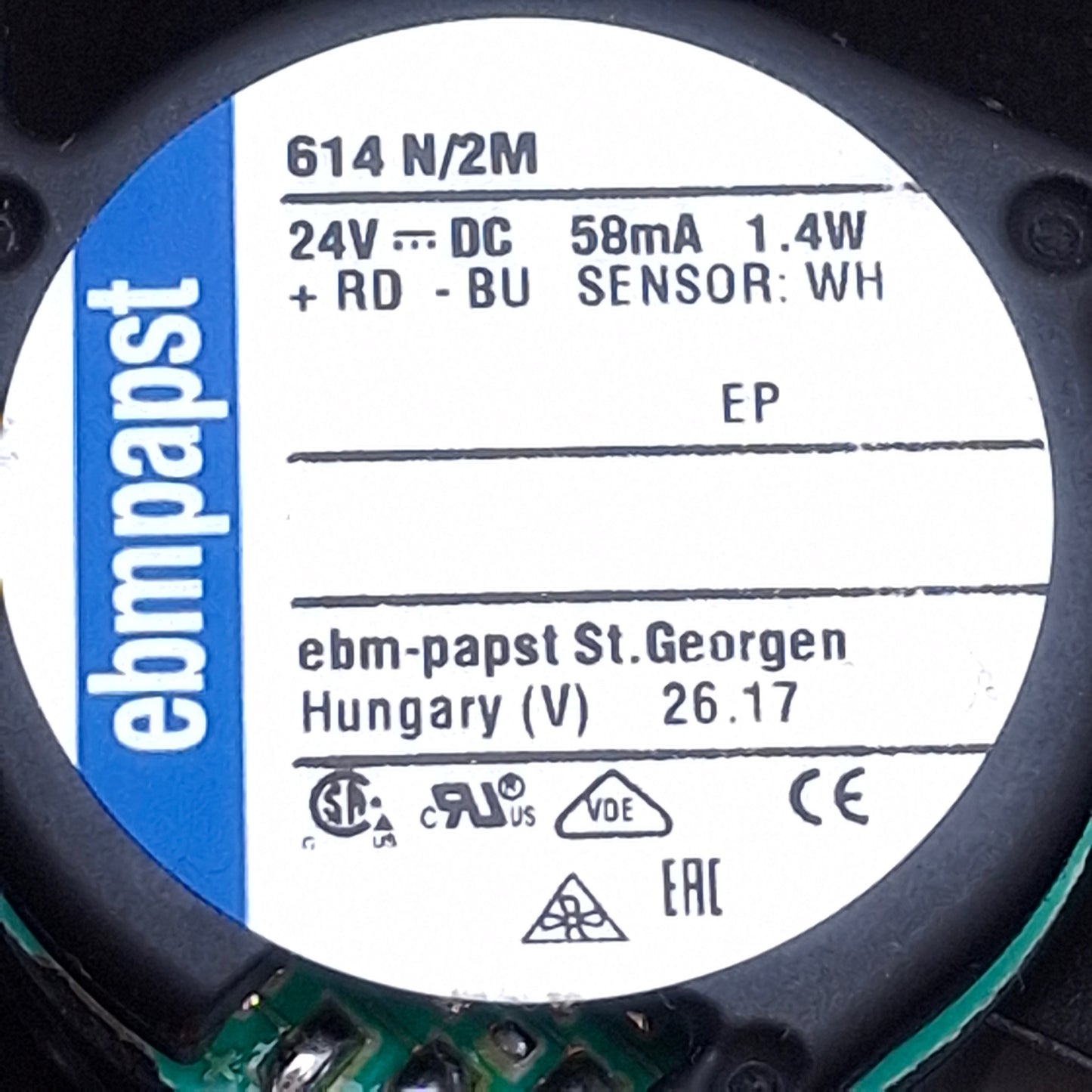 Used Lot of 2 Ebmpapst 614N/2M Compact Axial Fan w/Tach 60x60x25mm, 24VDC, 4100RPM
