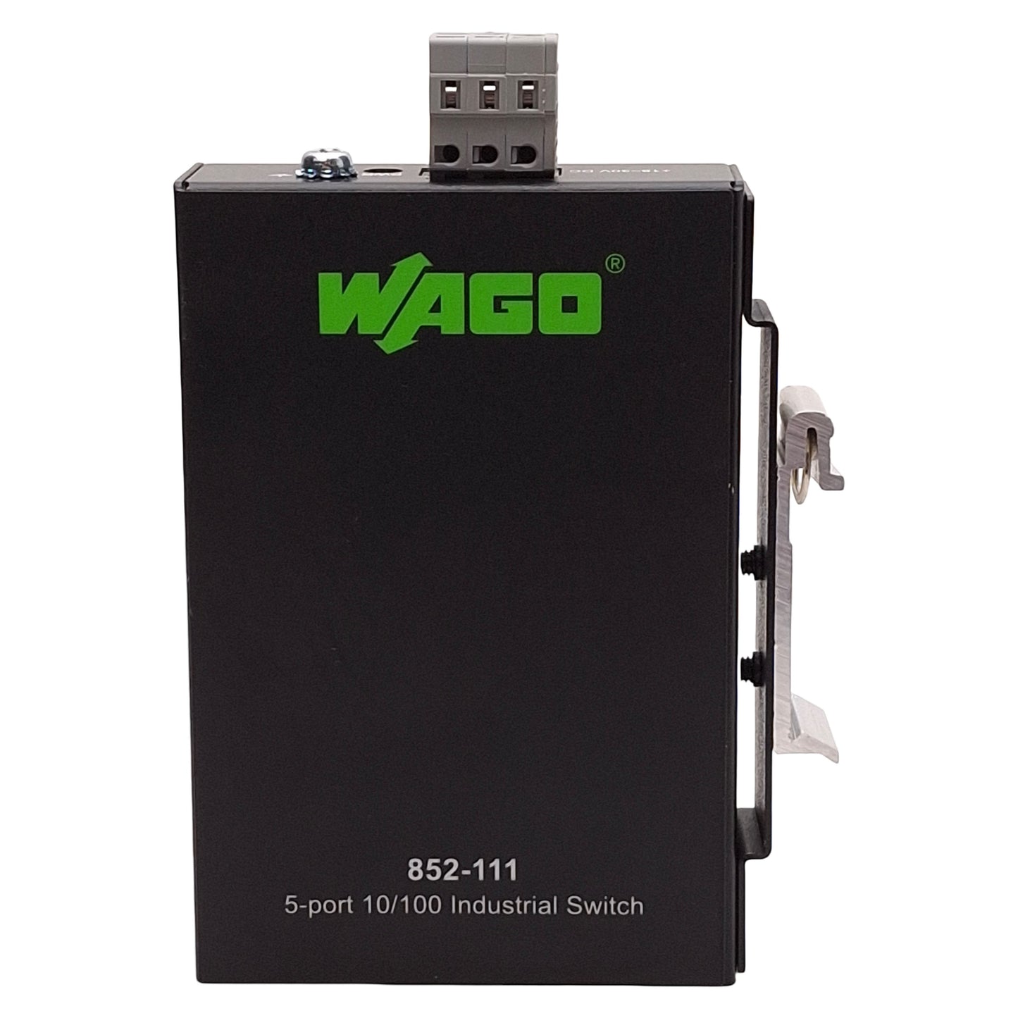 Used Wago 852-111 Industrial Ethernet Switch, 5-Port, RJ45, 18-30VDC, DIN Rail