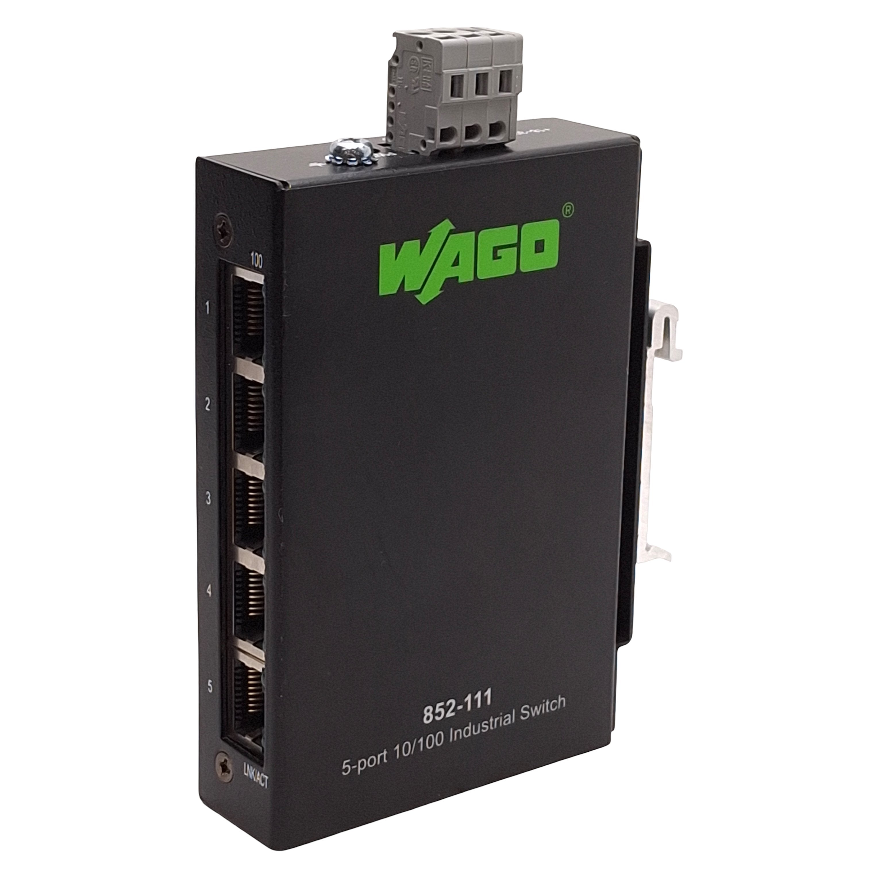 Wago 852-111 Industrial Ethernet Switch, 5-Port, RJ45, 18-30VDC, DIN R ...