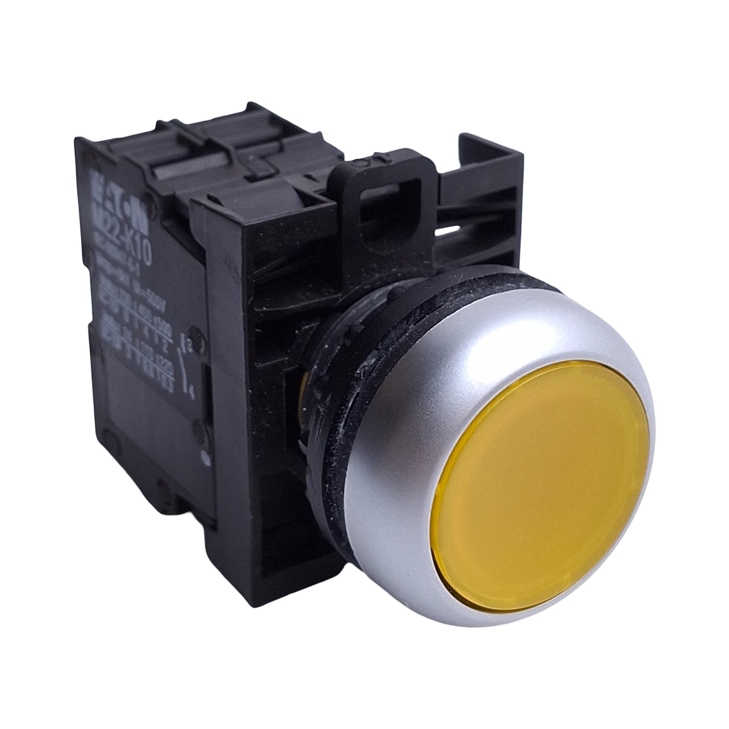 Used Baco L21AH20-3EAYL10 Pushbutton Switch, Momentary, Yellow, 1NO, 500VAC 4A, 22mm