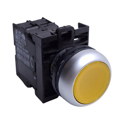 Used Baco L21AH20-3EAYL10 Pushbutton Switch, Momentary, Yellow, 1NO, 500VAC 4A, 22mm
