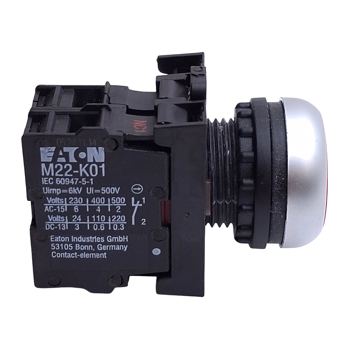 Used Baco L21AH20-3EARL01 *Stop* Pushbutton Switch Momentary Red, 1NC, 500V 4A, 22mm