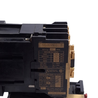 Used Allen Bradley 100-A09ND3 w/ 193-BSB30 Contactor & Overload Relay 5HP 120VAC Coil