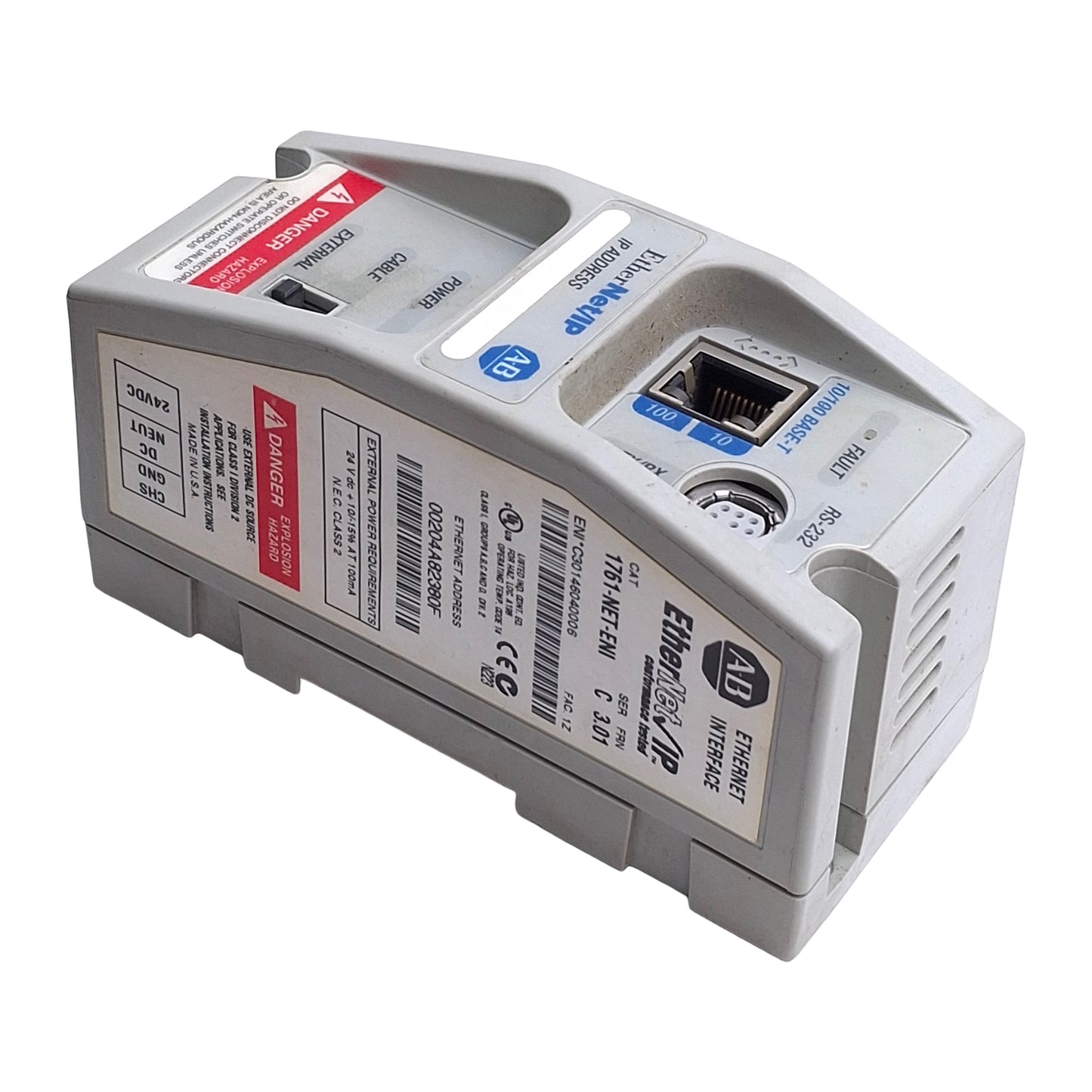 Used Allen Bradley 1761-NET-ENI Ser 3 FRN 3.01 EtherNet/IP Interface MicroLogix
