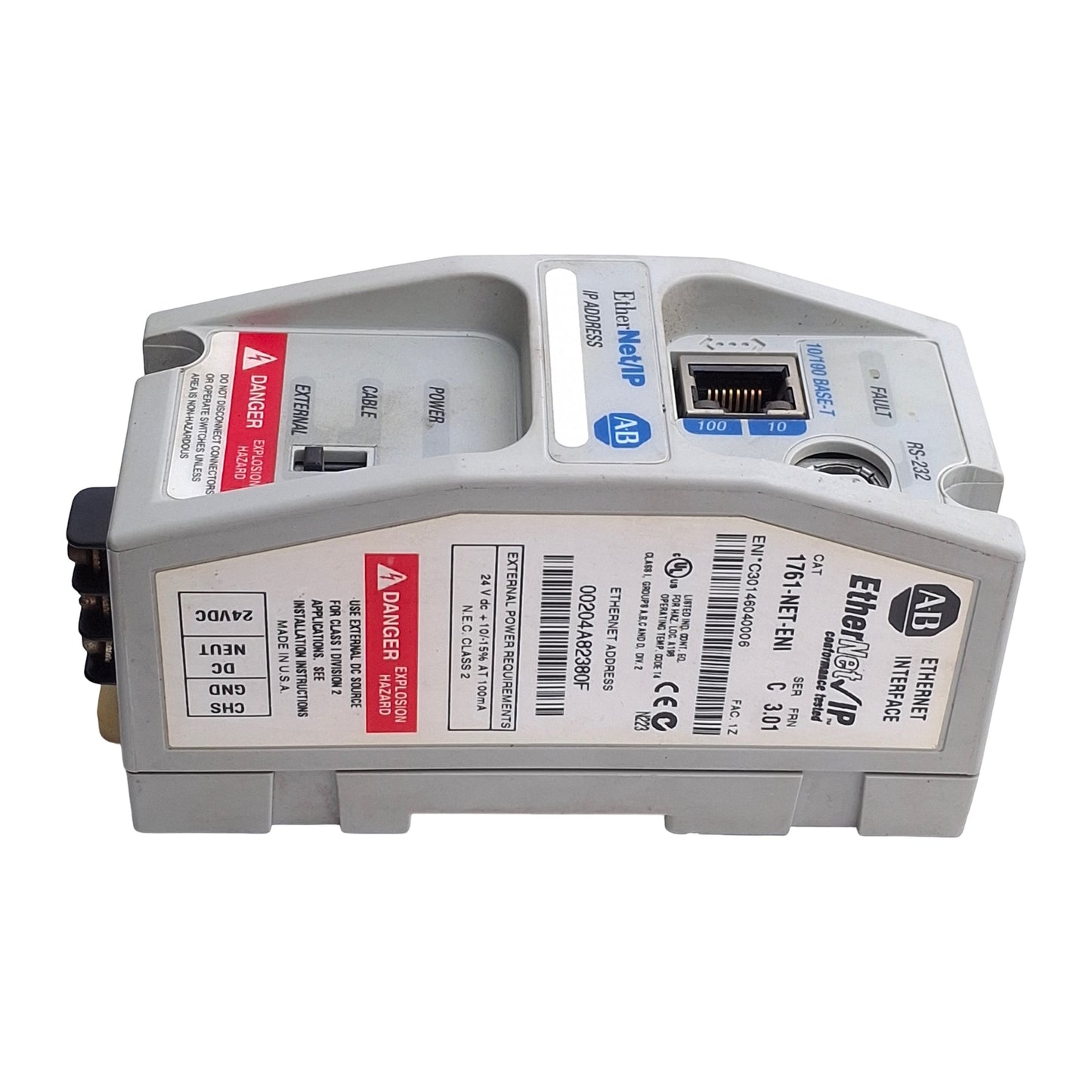 Used Allen Bradley 1761-NET-ENI Ser 3 FRN 3.01 EtherNet/IP Interface MicroLogix