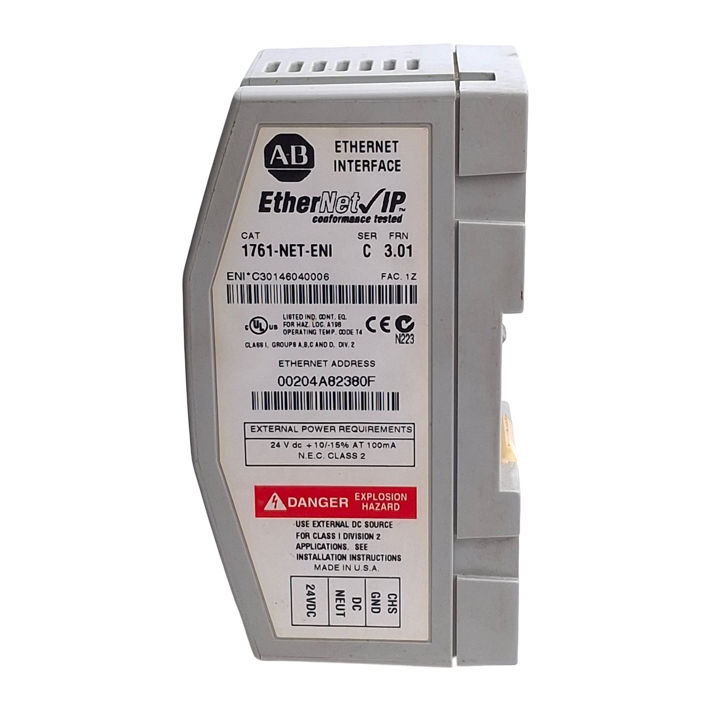 Used Allen Bradley 1761-NET-ENI Ser 3 FRN 3.01 EtherNet/IP Interface MicroLogix