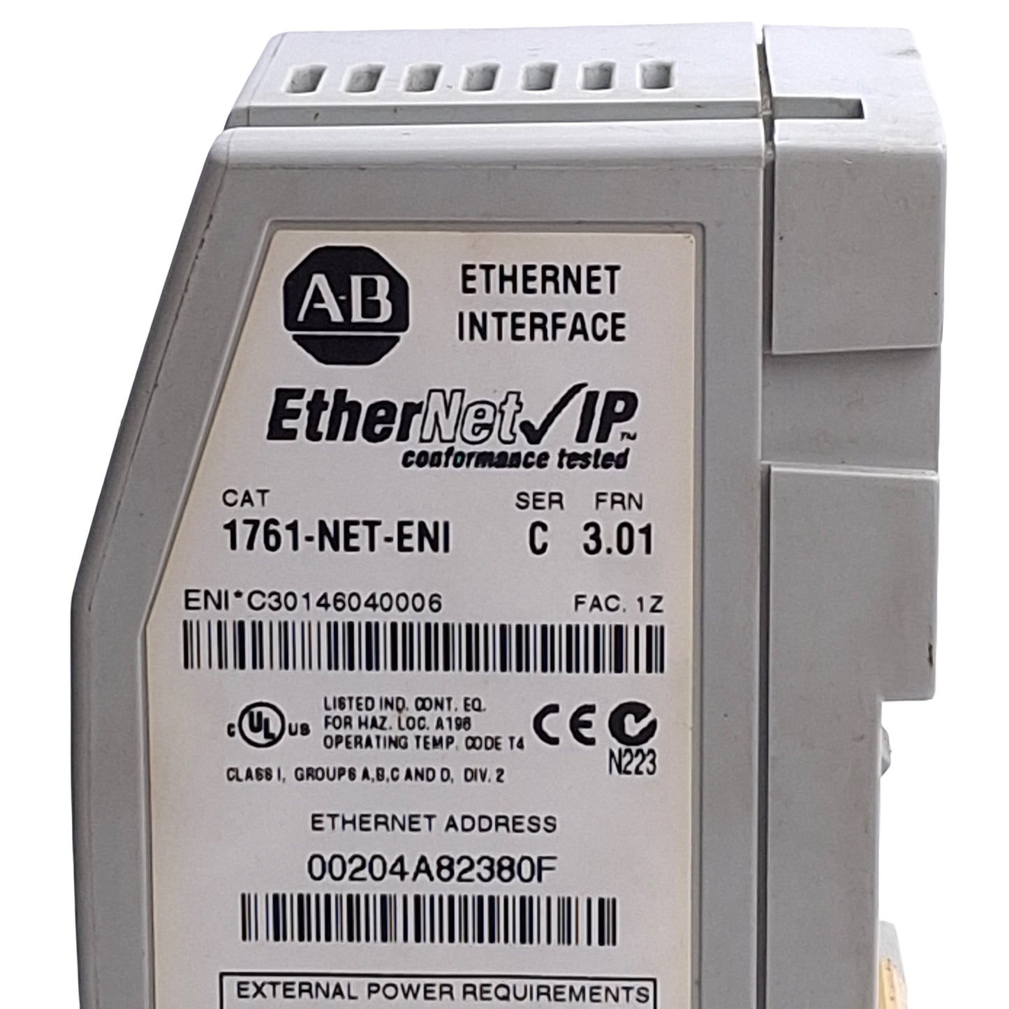 Used Allen Bradley 1761-NET-ENI Ser 3 FRN 3.01 EtherNet/IP Interface MicroLogix