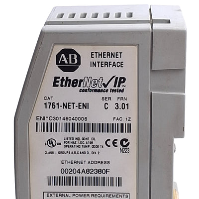 Used Allen Bradley 1761-NET-ENI Ser 3 FRN 3.01 EtherNet/IP Interface MicroLogix