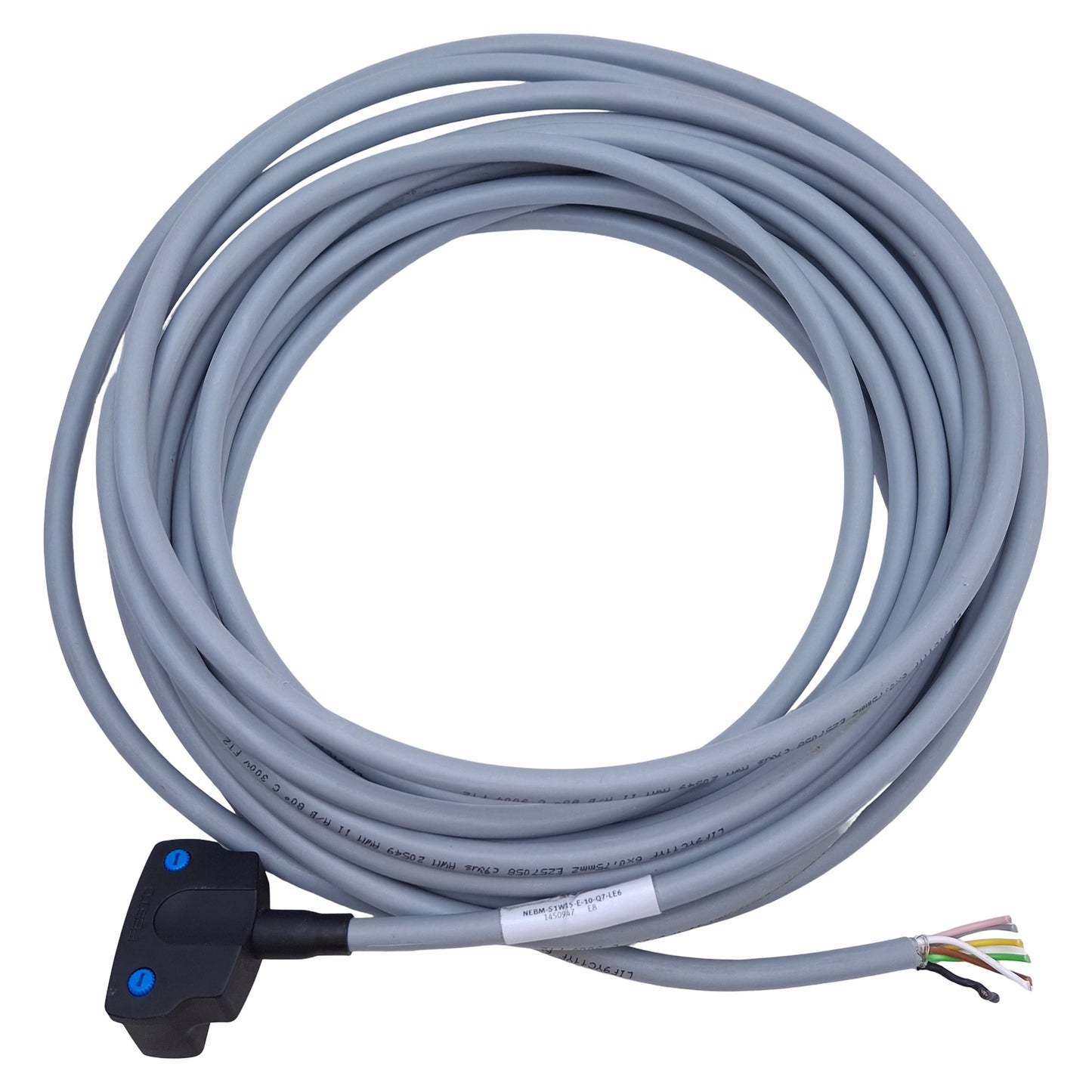 Used Festo NEBM-S1W15-E-10-Q5-LE6 Motor Cable Angled D-Sub 15-Pin to Flying Lead, 10m