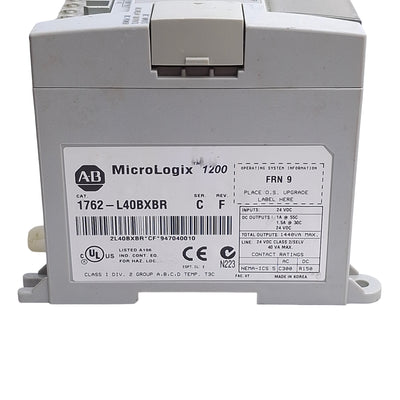 Used Allen Bradley 1762-L40BXBR Ser C FRN 9 MicroLogix 1200 PLC, 24x In, 16x Out