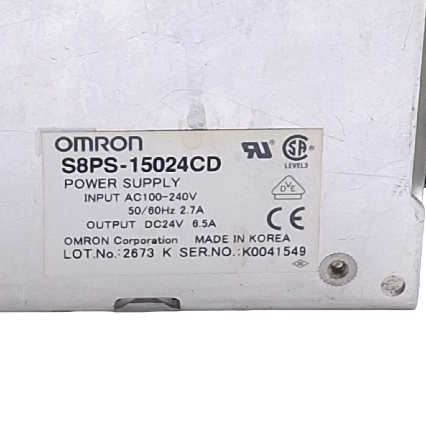 Used Omron S8PS-15024CD Switching Power Supply 100-240VAC In, 24VDC 6.5A 150W Out