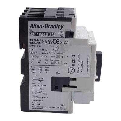 Used Allen Bradley 140M-C2E-B16 3-Pole Motor Protector Circuit Breaker w/140M-C-AFA11