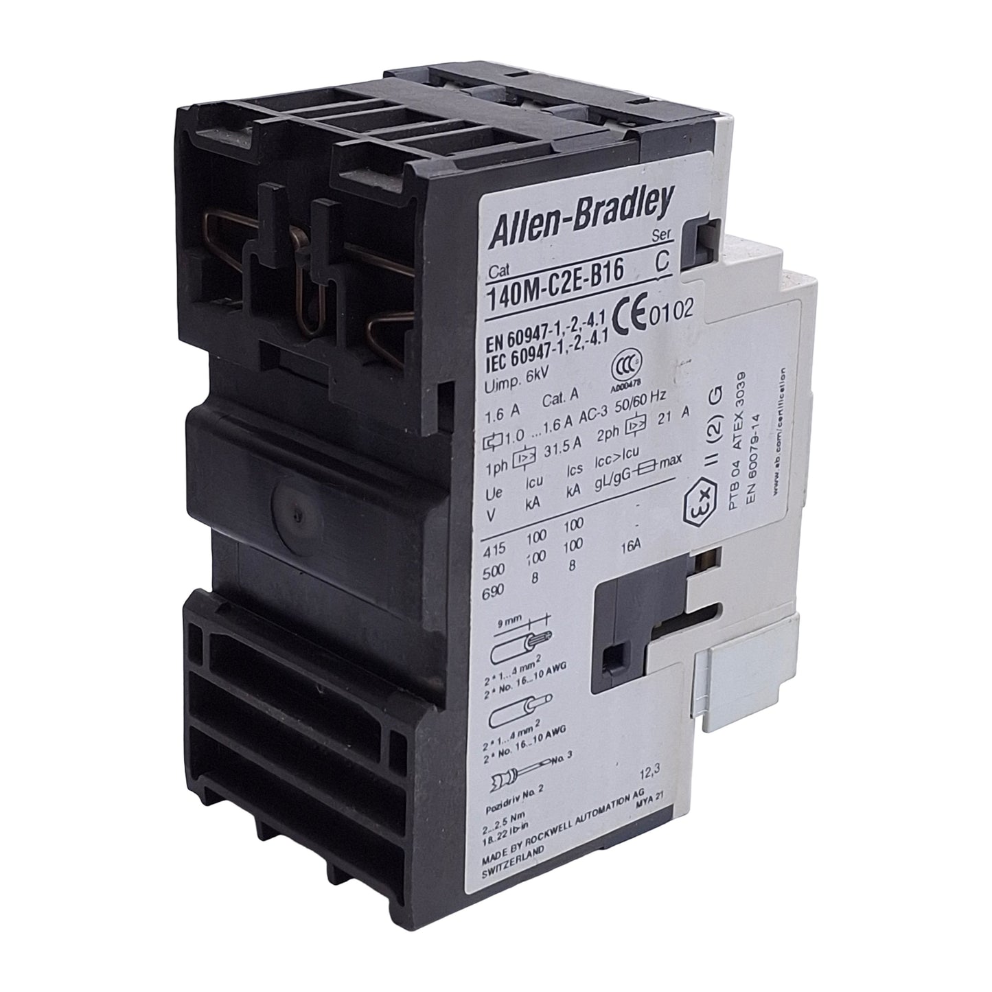 Used Allen Bradley 140M-C2E-B16 3-Pole Motor Protector Circuit Breaker w/140M-C-AFA11