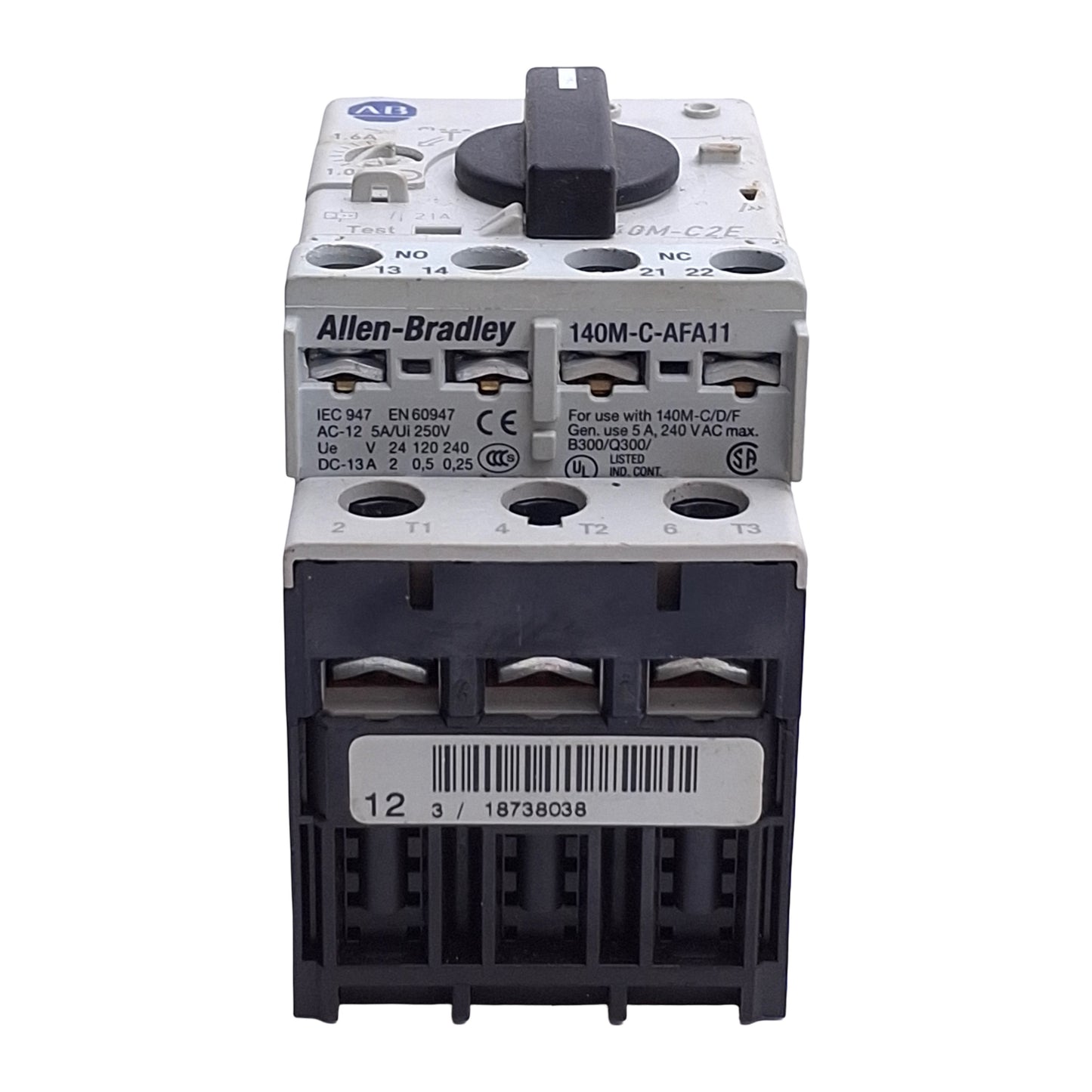 Used Allen Bradley 140M-C2E-B16 3-Pole Motor Protector Circuit Breaker w/140M-C-AFA11