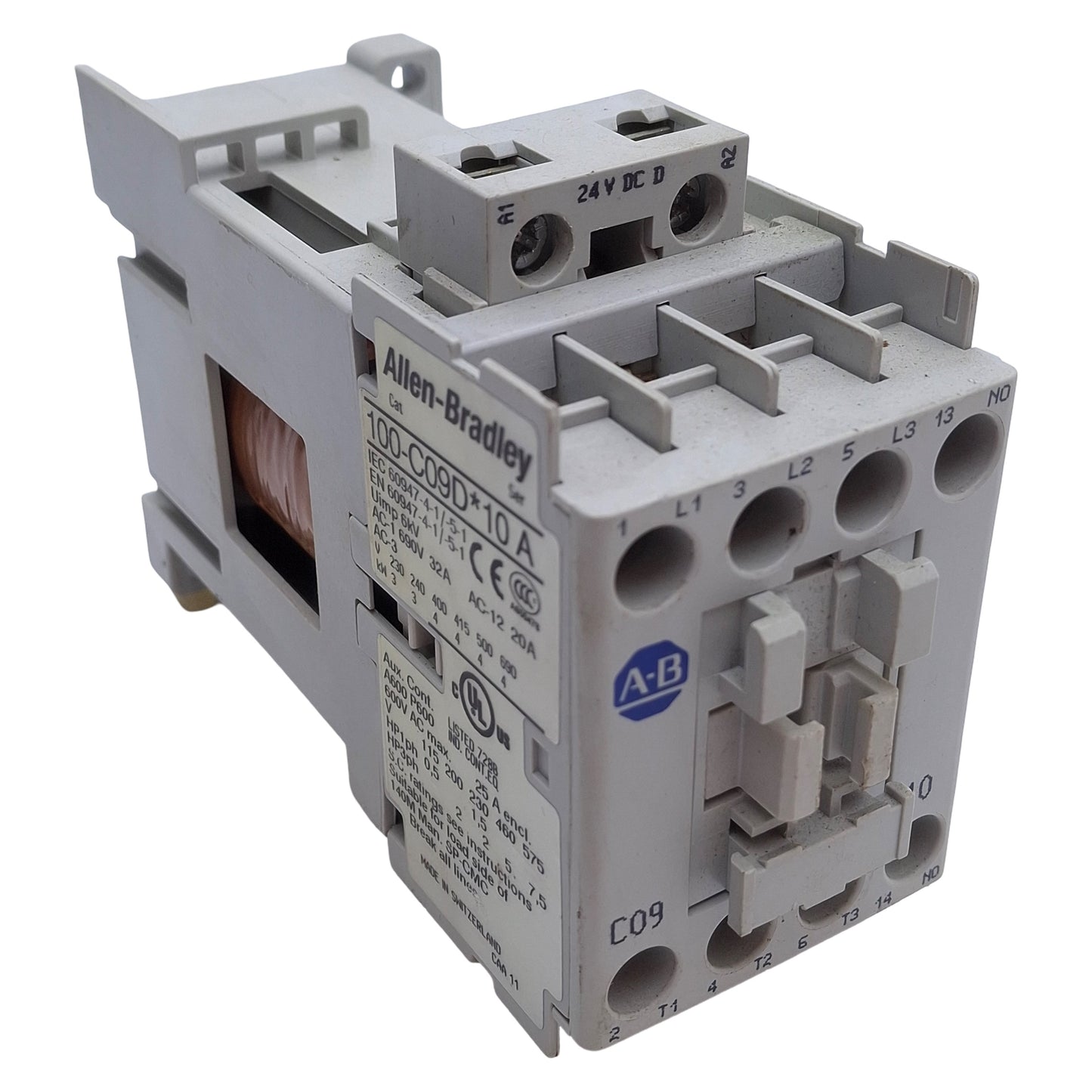 Used Allen Bradley 100-C09DJ10 Contactor 3-Pole, 1NO, 25A 600VAC, 24VDC Coil