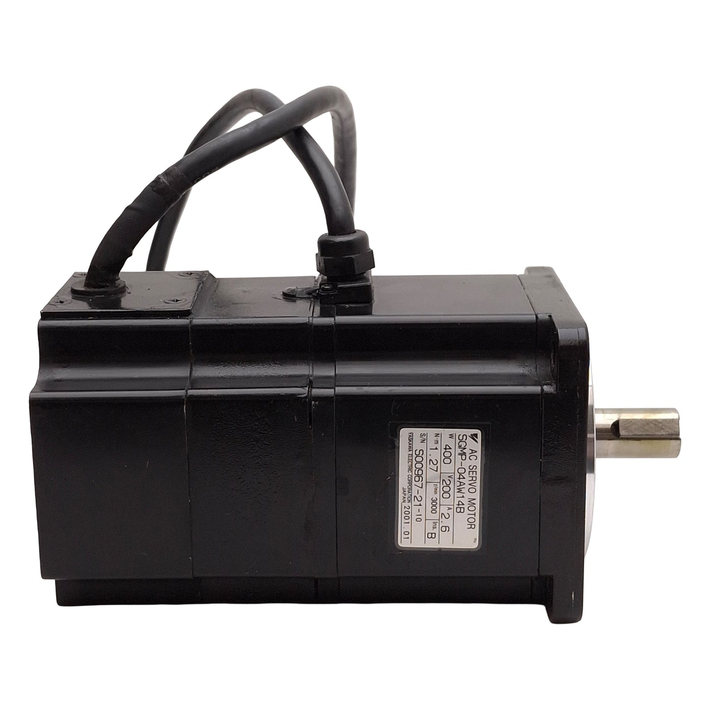Used Yaskawa SGMP-04AW14B Servo Motor w/ Brake, 400W, 200VAC 2.6A, 3000rpm, 1024ppr
