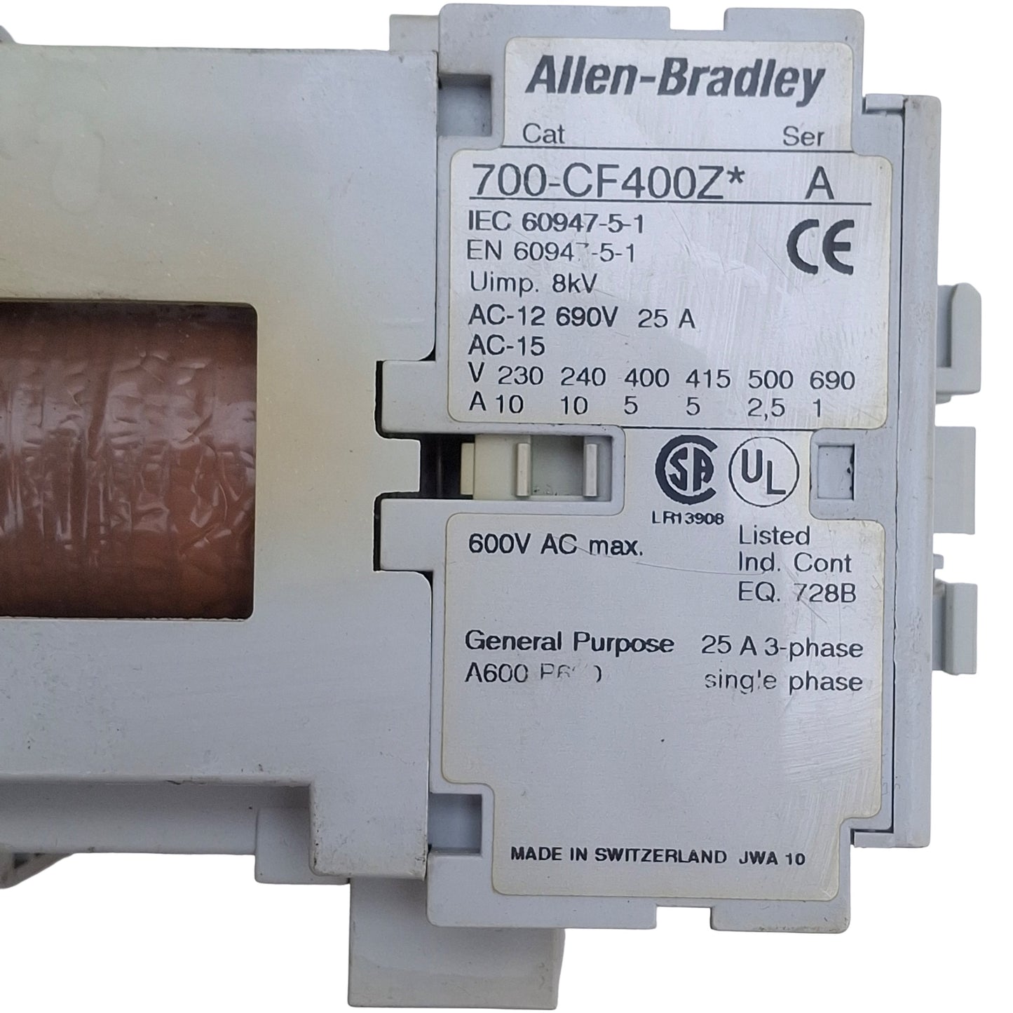 Used Allen Bradley 700-CF400ZJ Contactor 4-Pole, 4NO, 25A 600VAC, 24VDC Coil