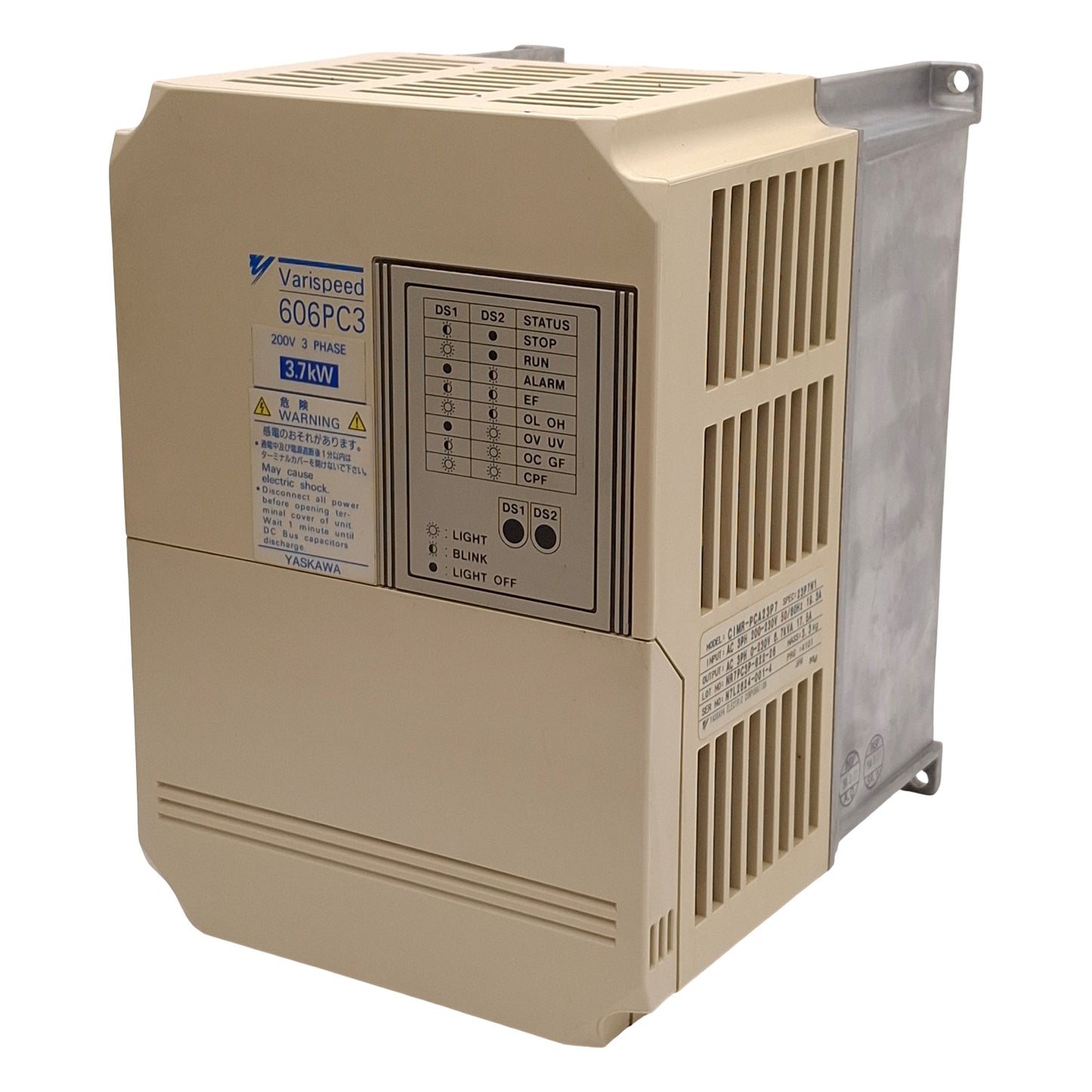 Used Yaskawa CIMR-PCA23P7 Varispeed 606P3 AC Drive, 3.7kW, 3Ø 0-230VAC 17.5A Output
