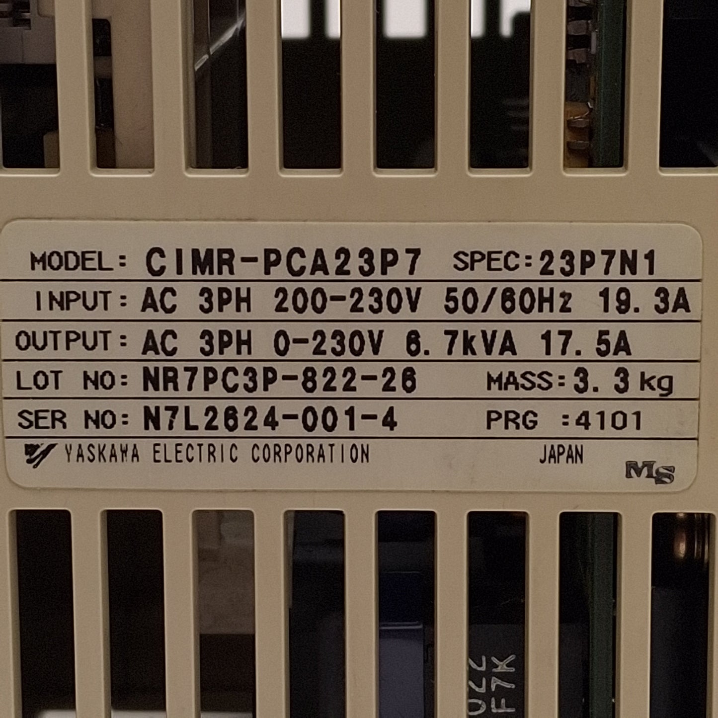 Used Yaskawa CIMR-PCA23P7 Varispeed 606P3 AC Drive, 3.7kW, 3Ø 0-230VAC 17.5A Output