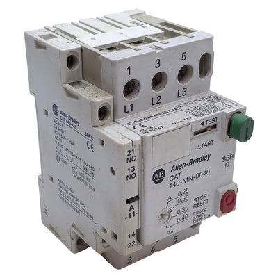 Used Allen Bradley 140-MN-0040 Manual Motor Starter w/140-A11 AUX, 0.25-0.4A