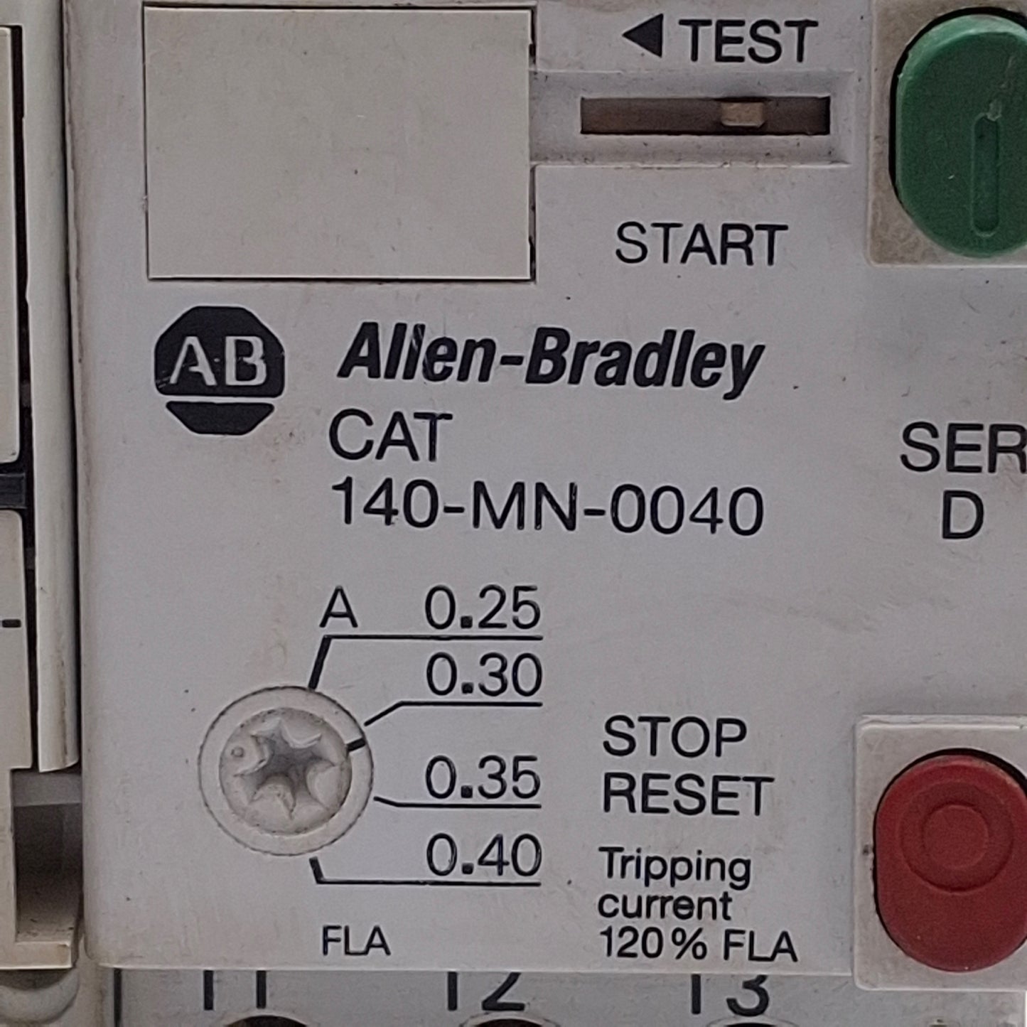 Used Allen Bradley 140-MN-0040 Manual Motor Starter w/140-A11 AUX, 0.25-0.4A